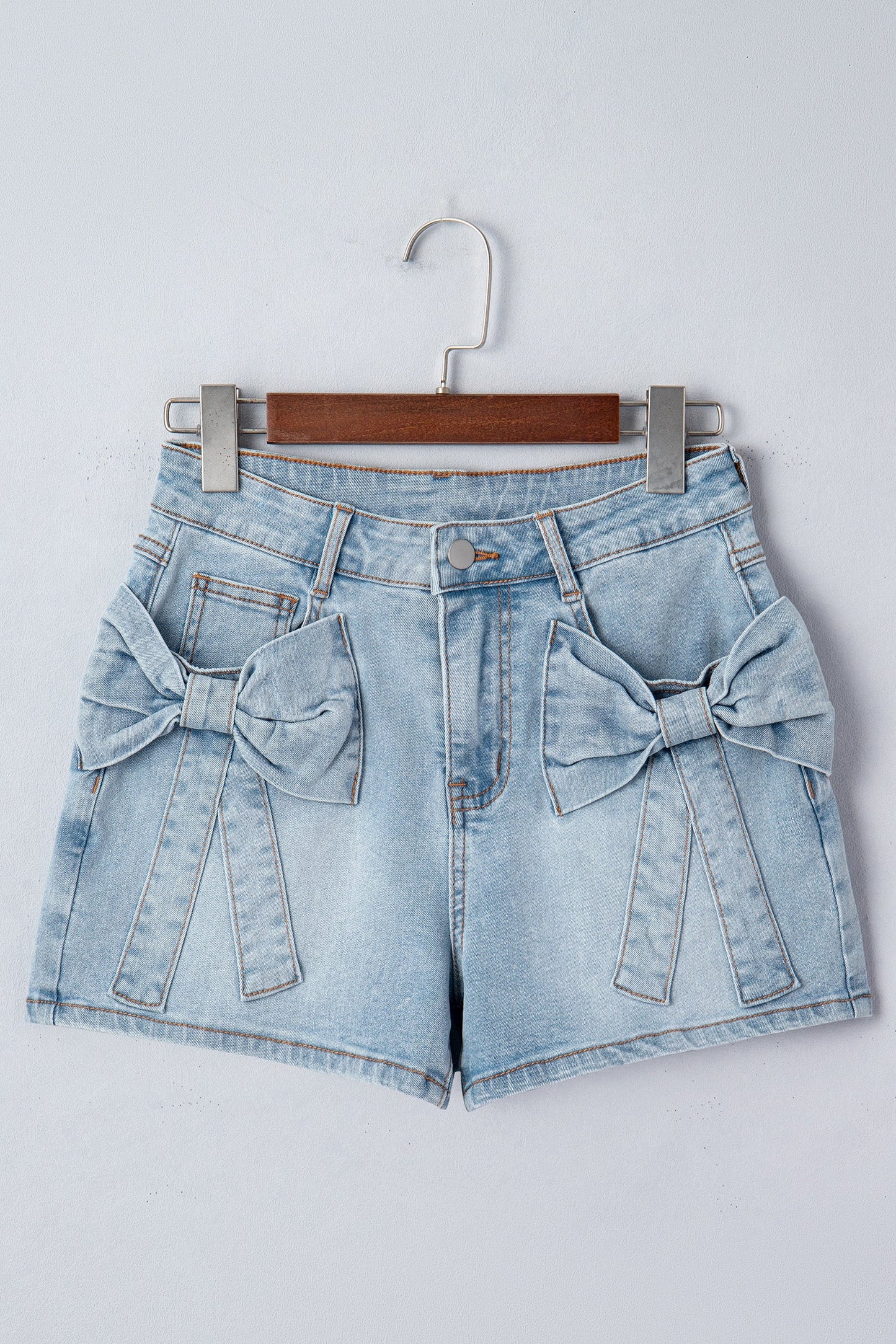 Bow Detail Denim High Waist Pocket Shorts