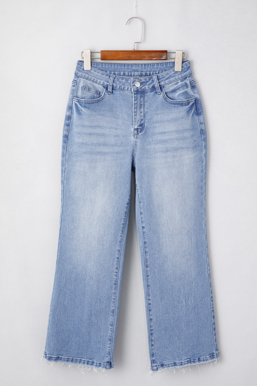 Solid Mineral Wash Raw Hem Flared Jeans