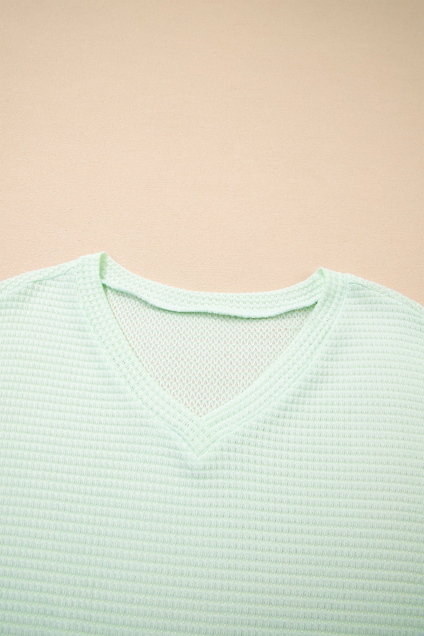 Solid Waffle Knit V-Neck Short Sleeve Top