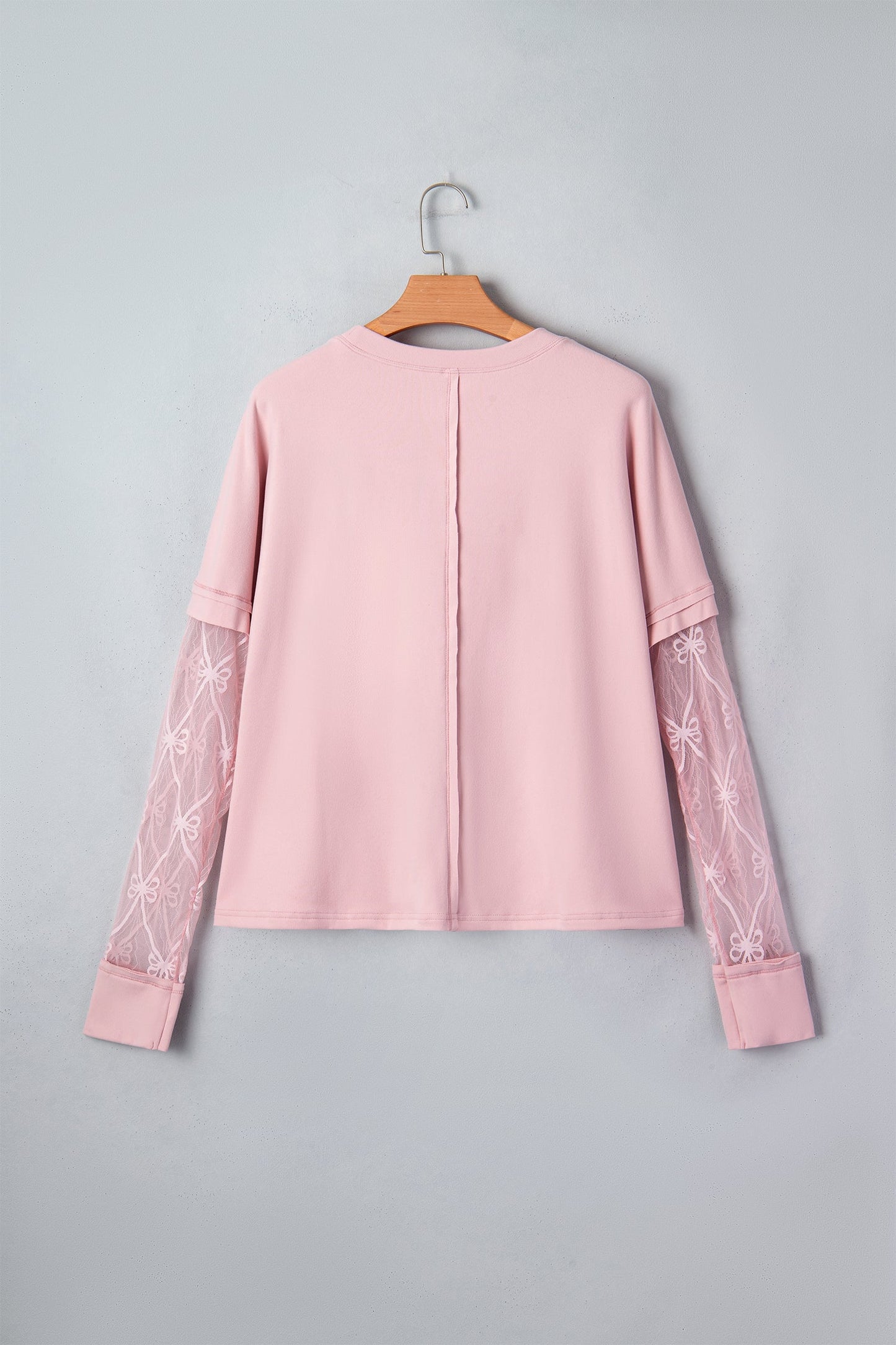 Bow Mesh Patchwork Long Sleeve Tee