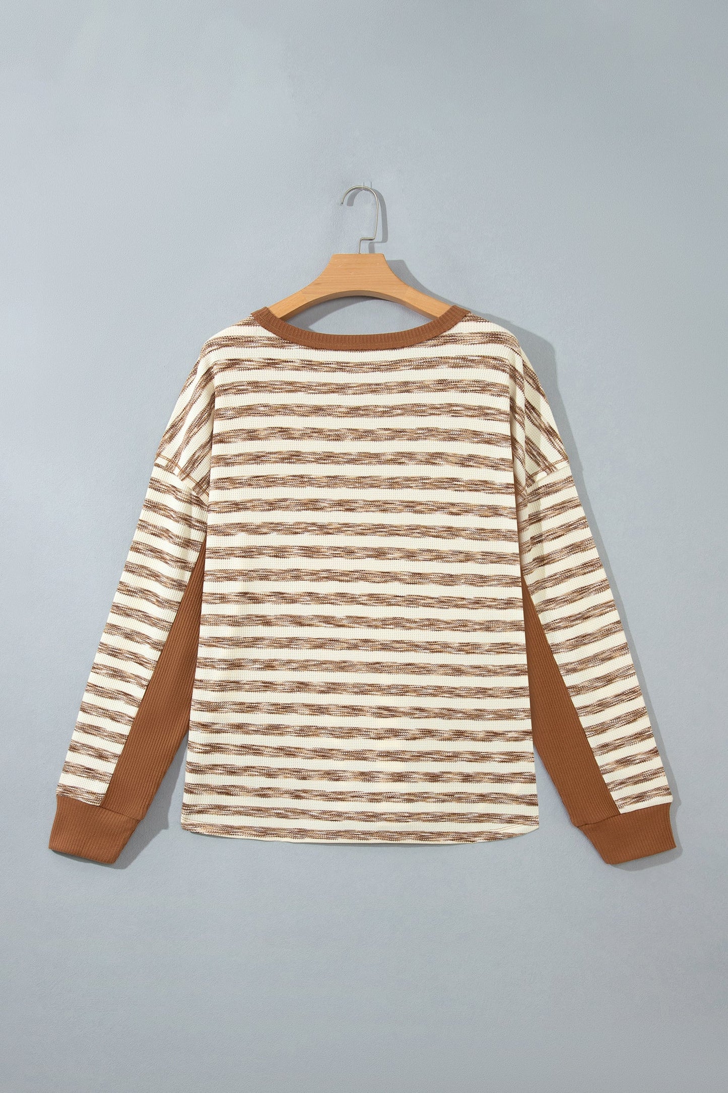 Stripe Colorblock Trim Textured Knit Long Sleeve Top