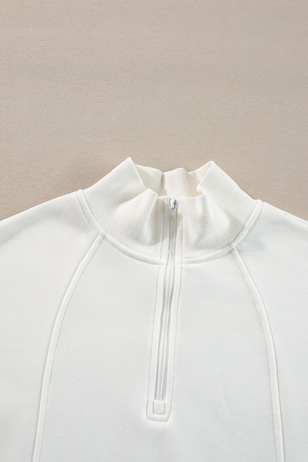 Solid Zipped Neck Drop Shoulder Sweatshirt