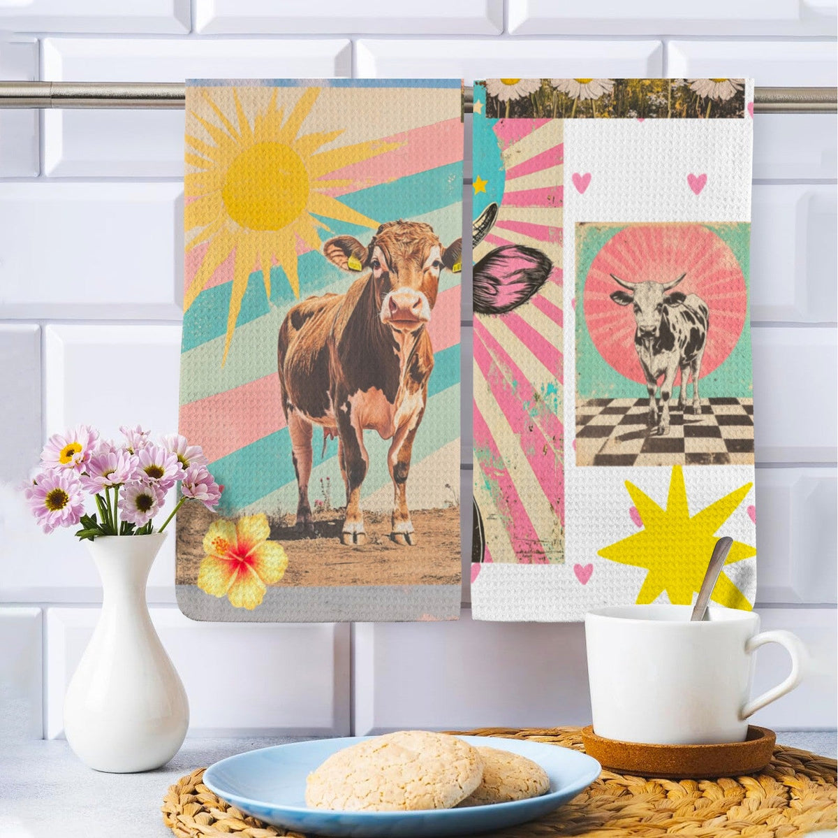 Baha Ranch Set of 2 For The love of cows Kitchen Towels Made in America