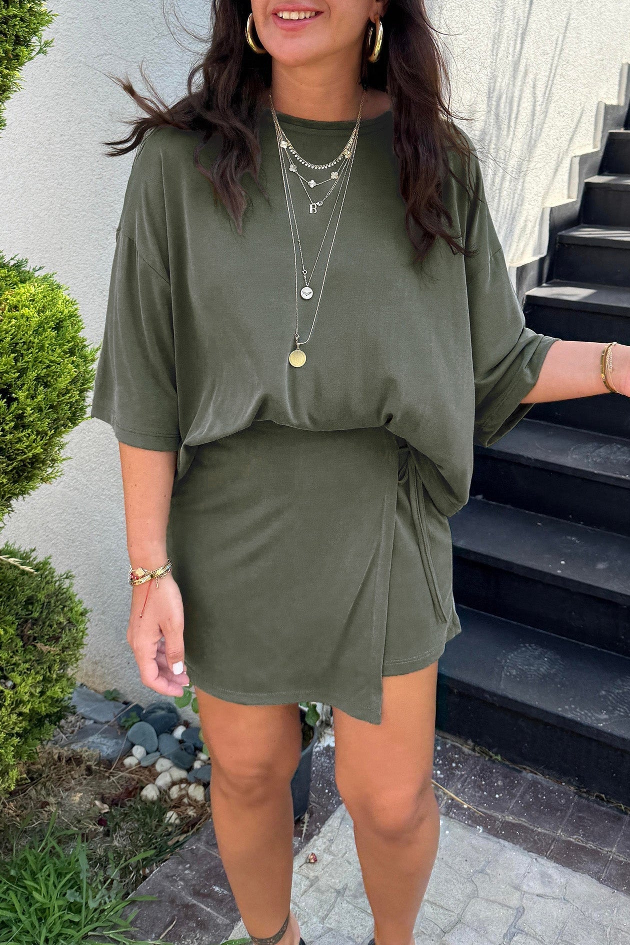 Solid Oversize Tee & Tie-Wrap Mini Skort Set