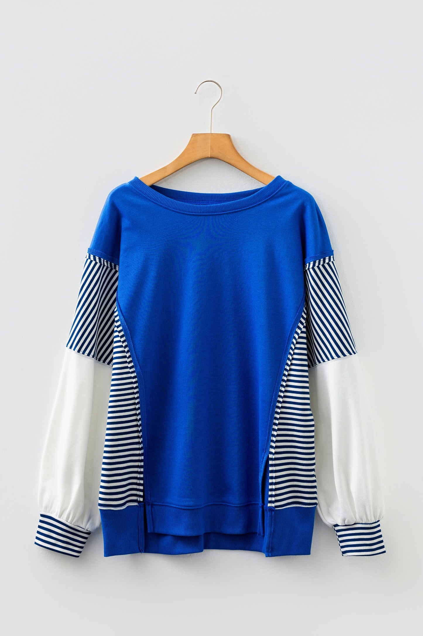 Stripe Patchwork Sleeve Colorblock Sweatshirt
