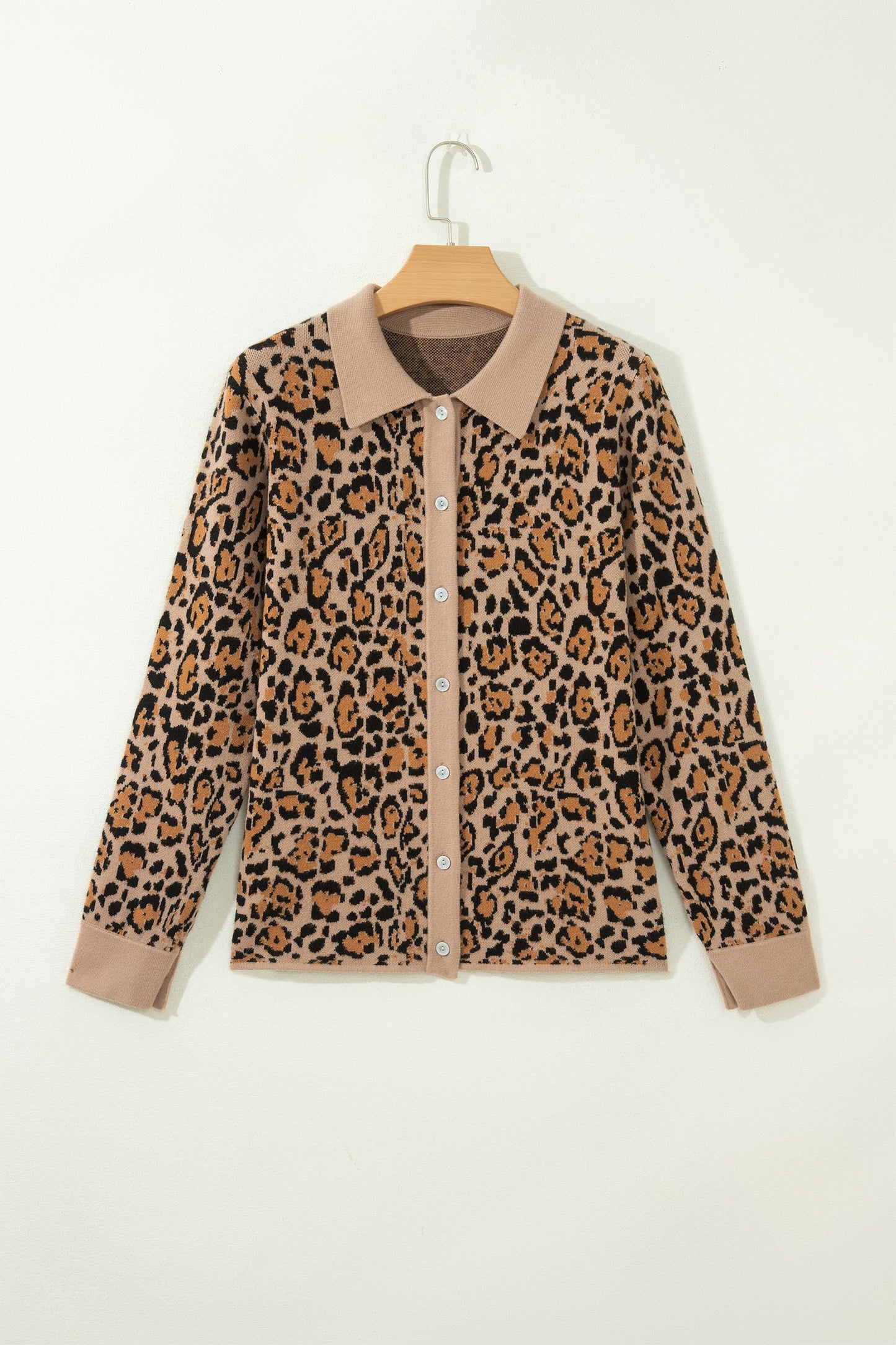 Leopard Contrast Collared Button Front Cardigan