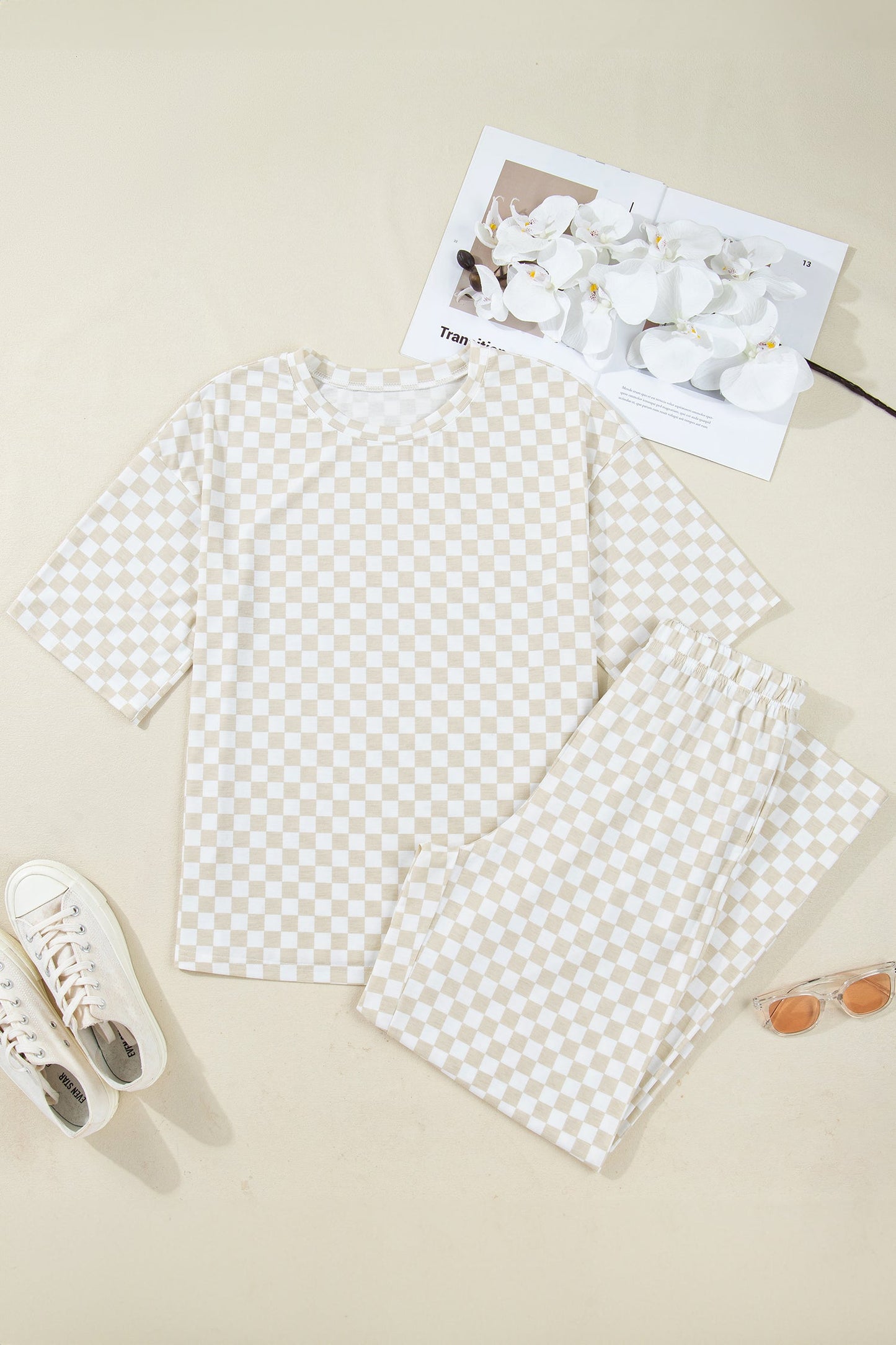 Checker Short Sleeve Tee & Pants Lounge Set