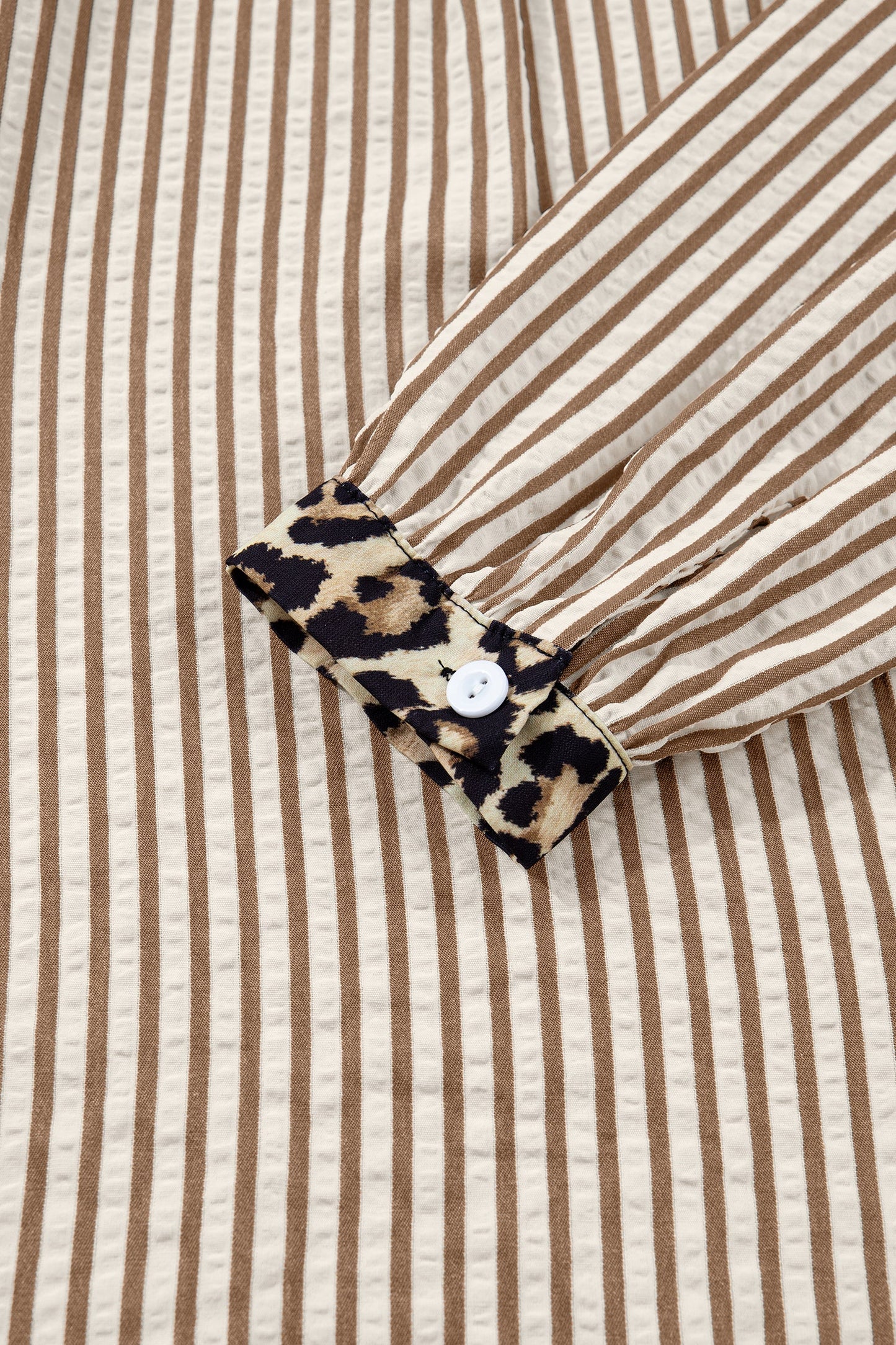 Stripe Leopard Patchwork Long Sleeve Shirt
