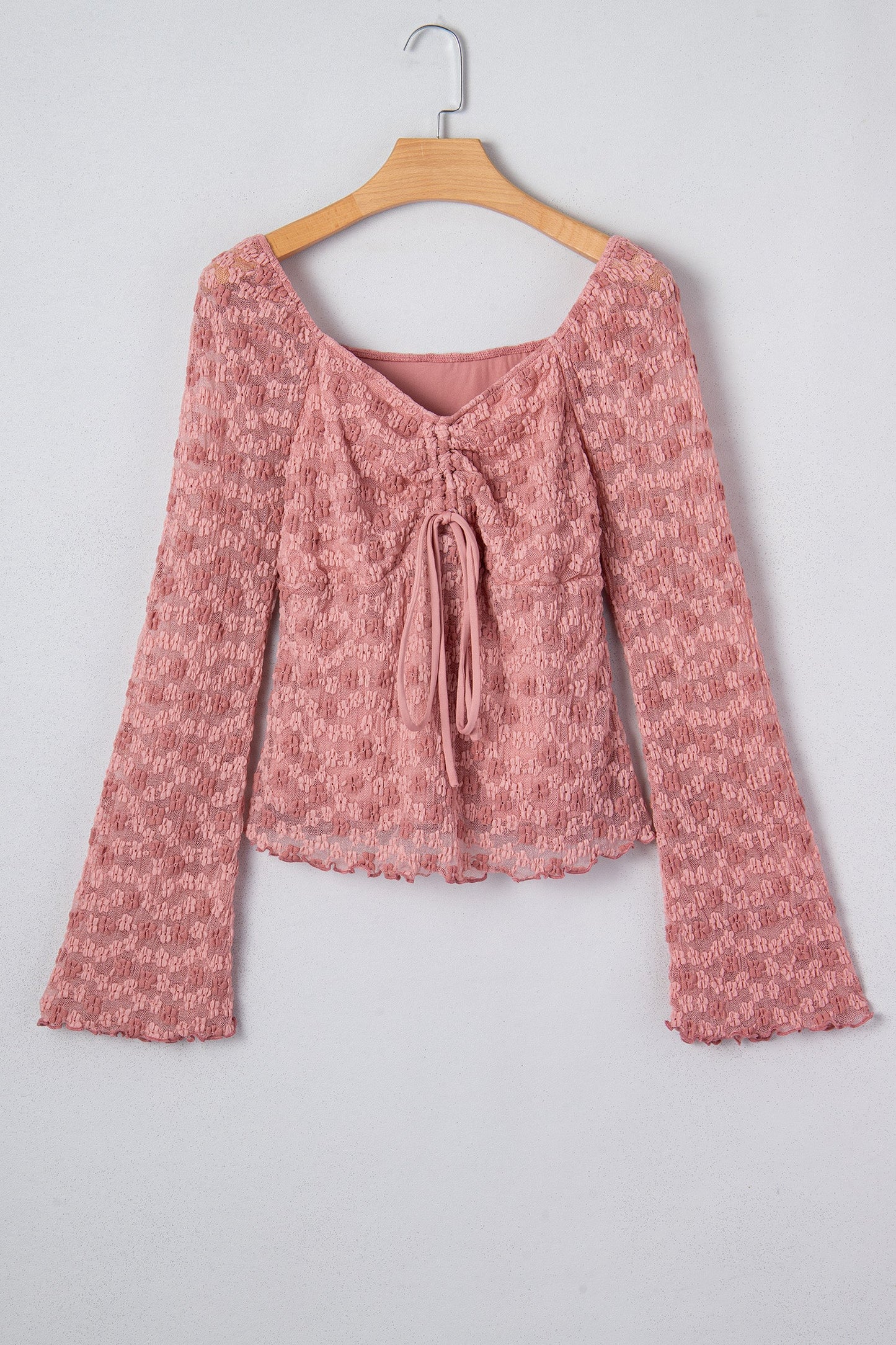 Floral Lace Drawstring Square Neck Blouse