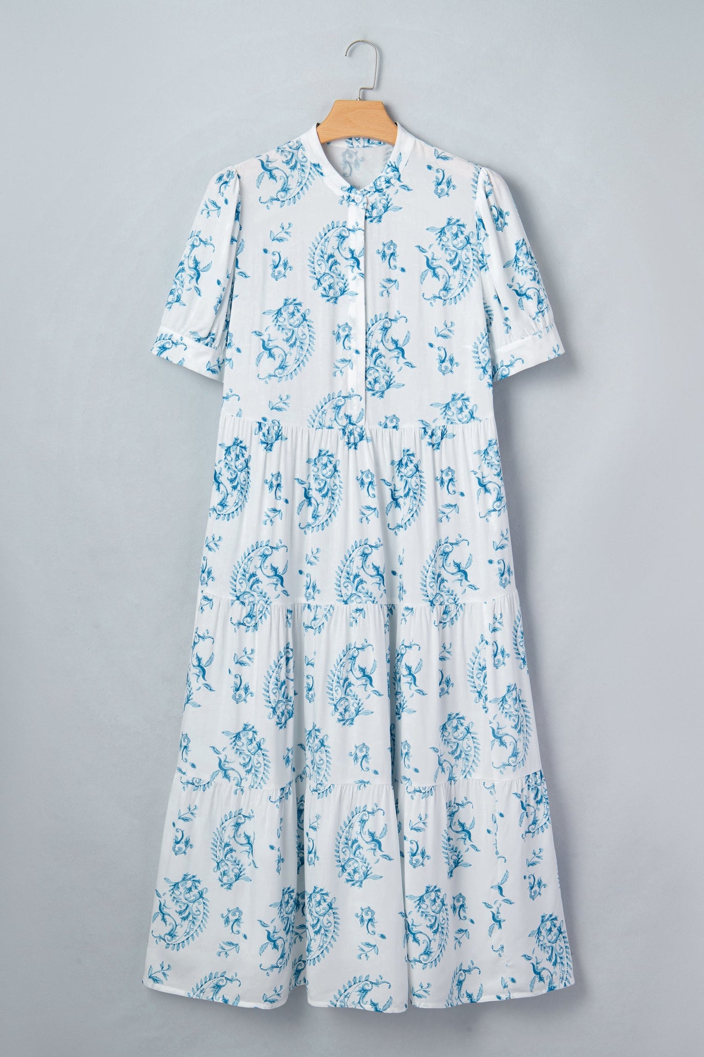 Plus Size Floral Geometric Split Neck Maxi Dress