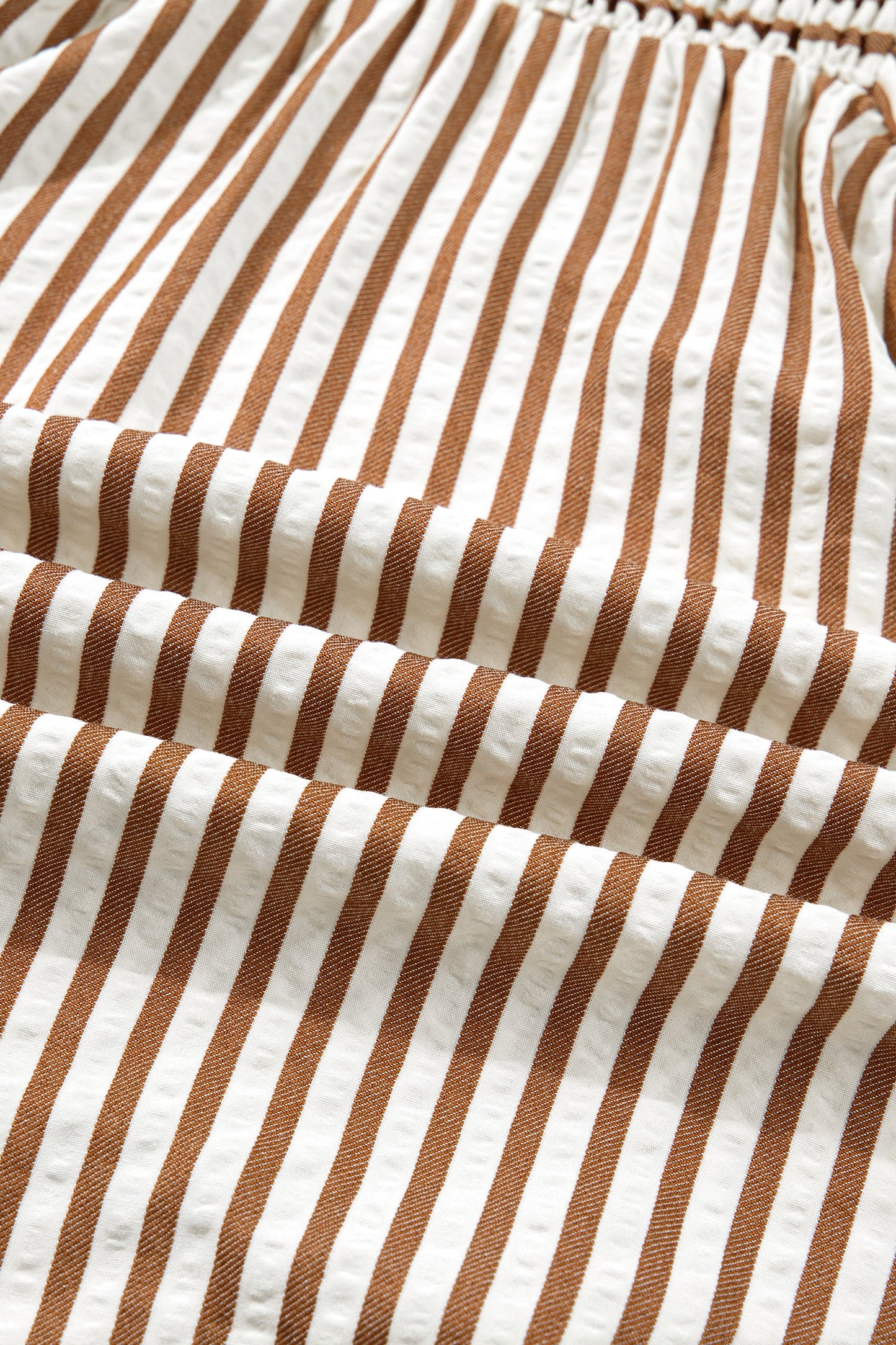 Stripe Shirred V-Neck Short Puff Sleeve Blouse