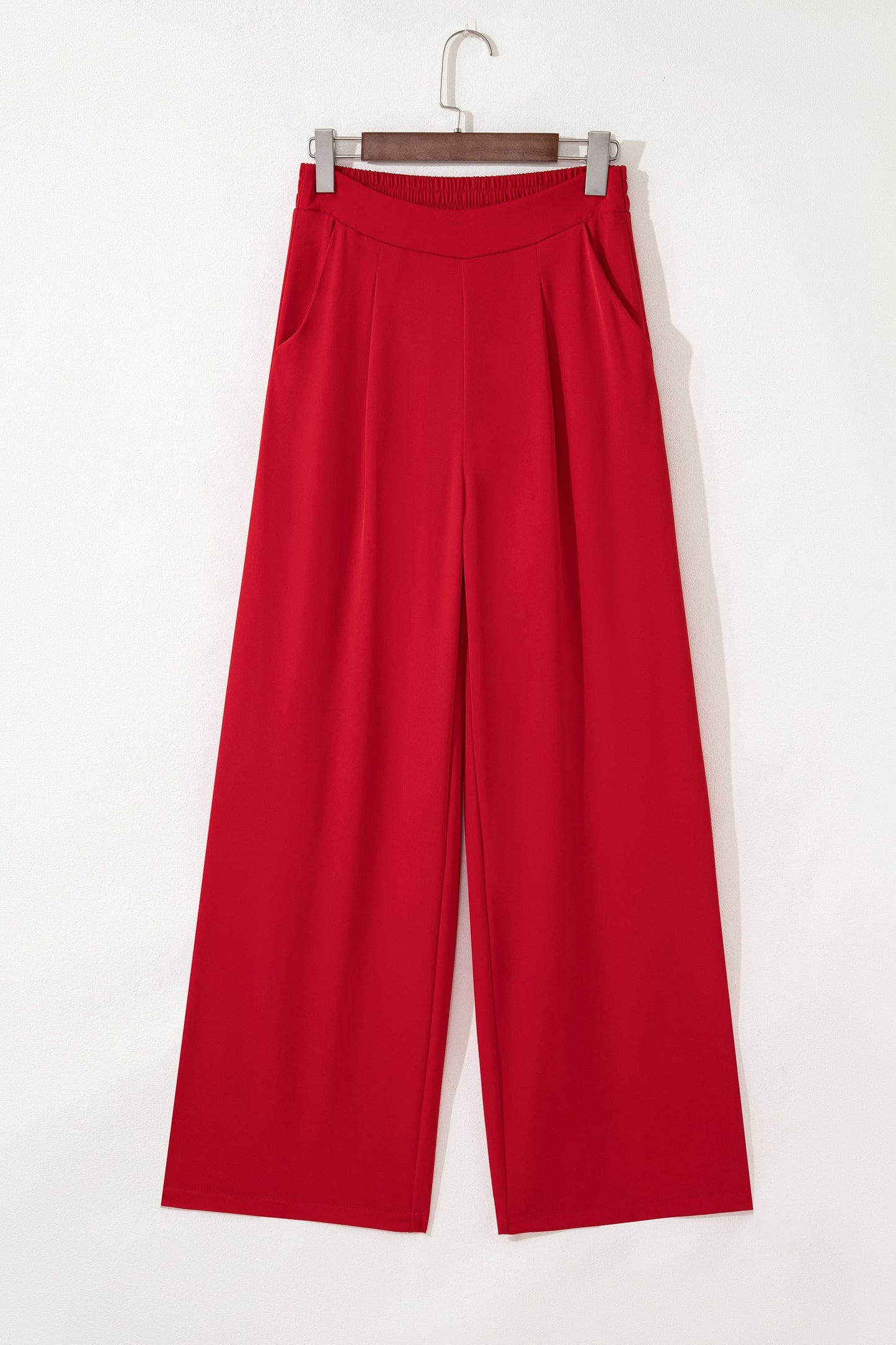 Solid Pleated Pull-On Straight Leg Pants