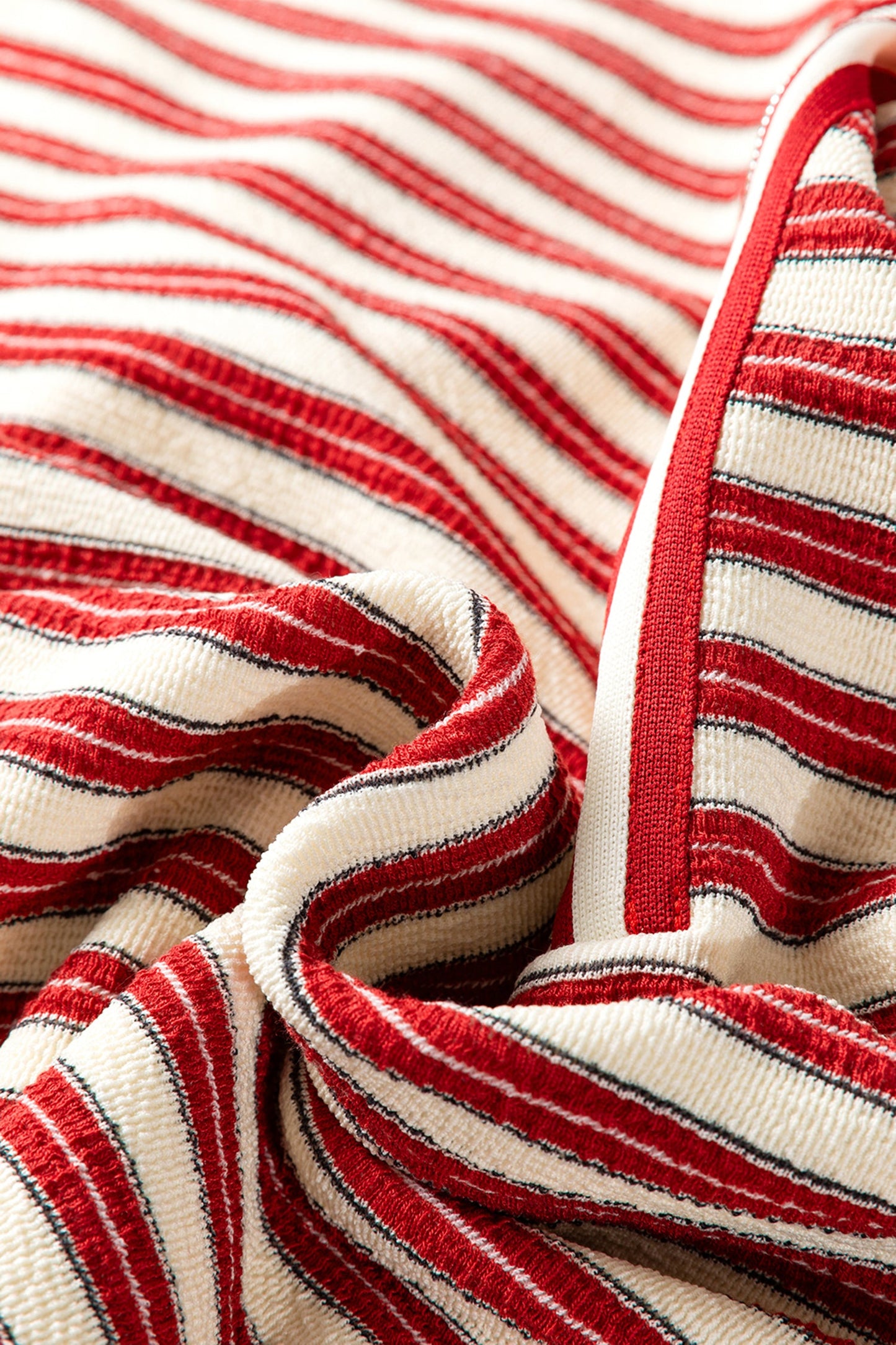 Stripe Contrast Zip Collared V-Neck Long Sleeve Top