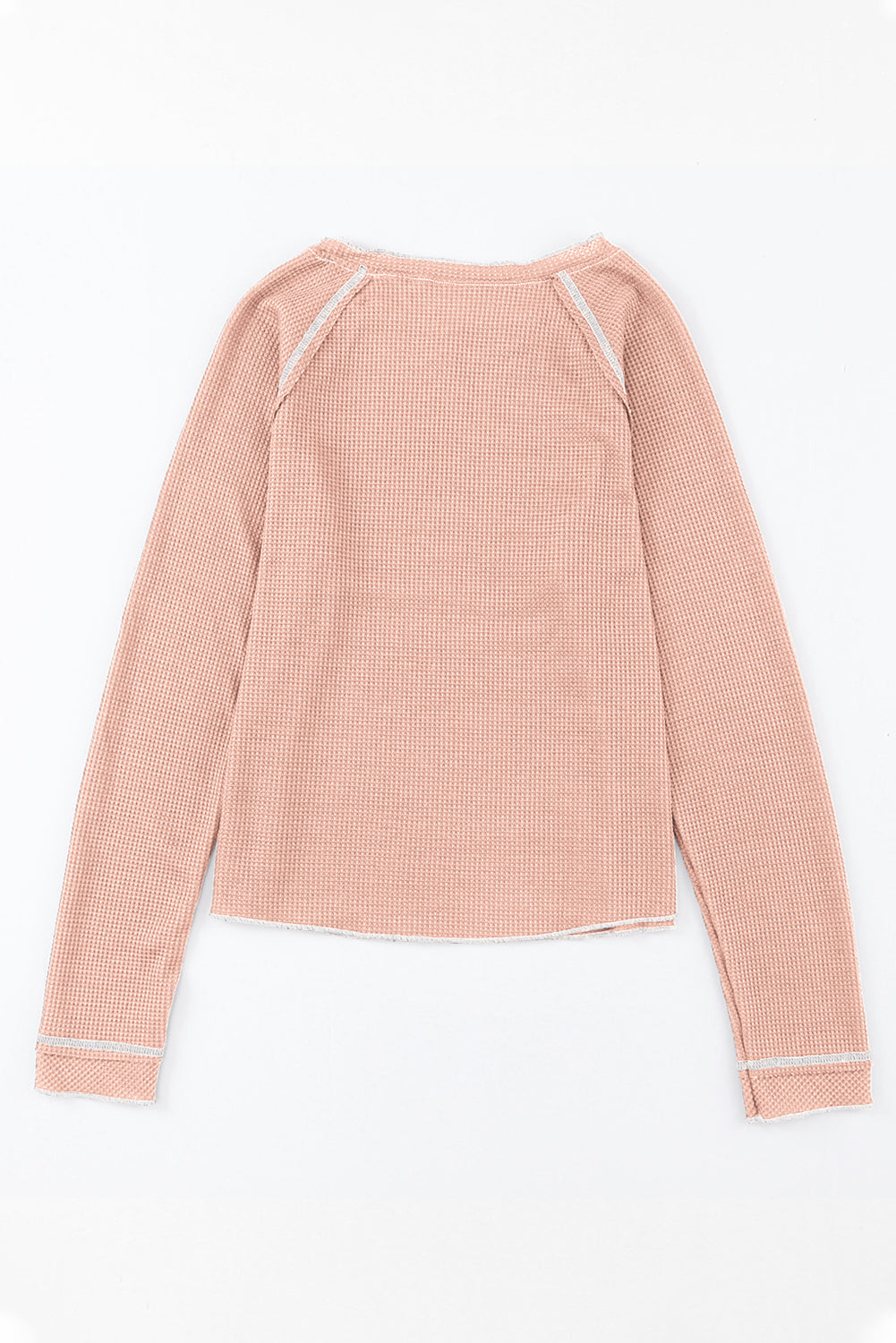 Solid Waffle Knit Round Neck Long Sleeve Top