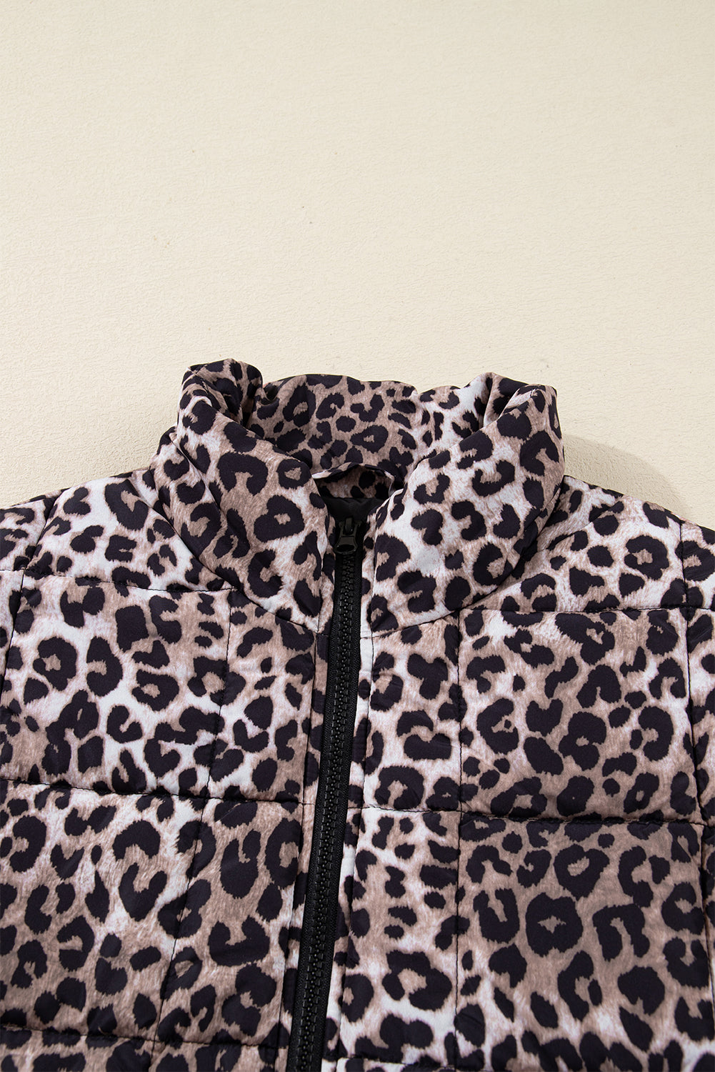 Leopard Quilted Sleeveless Zip Up Puffer Vest