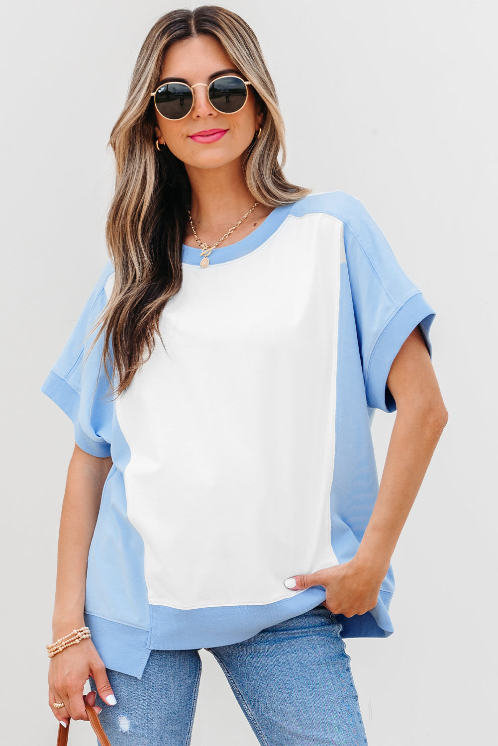 Colorblock Exposed Seam Crew-Neck T-Shirt