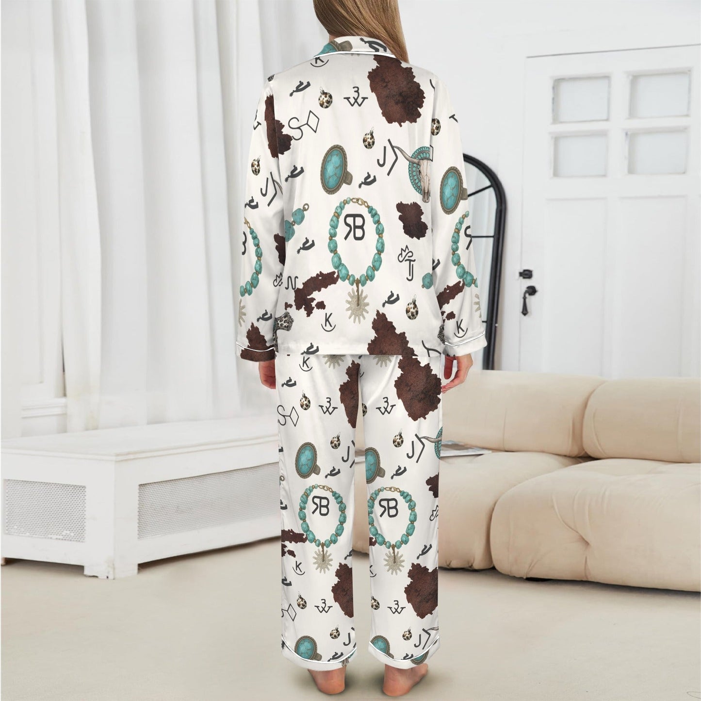 Brands & Turquoise Cowgirl Christmas Western Cowprint Satin Pajamas