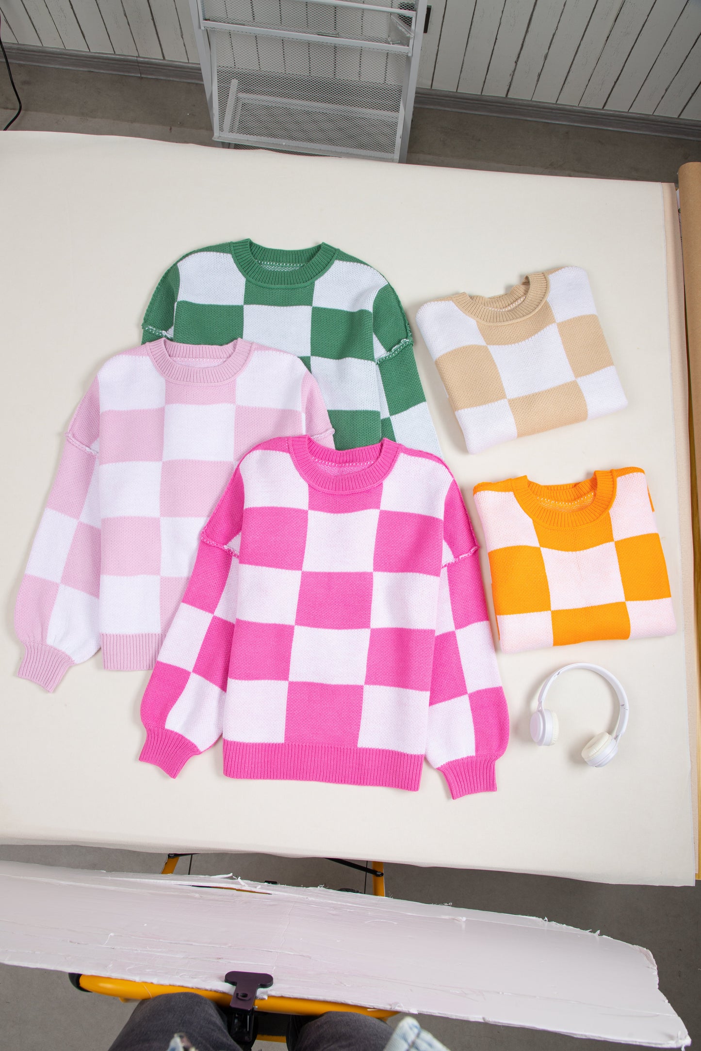 Checker Bishop Sleeve Sweater