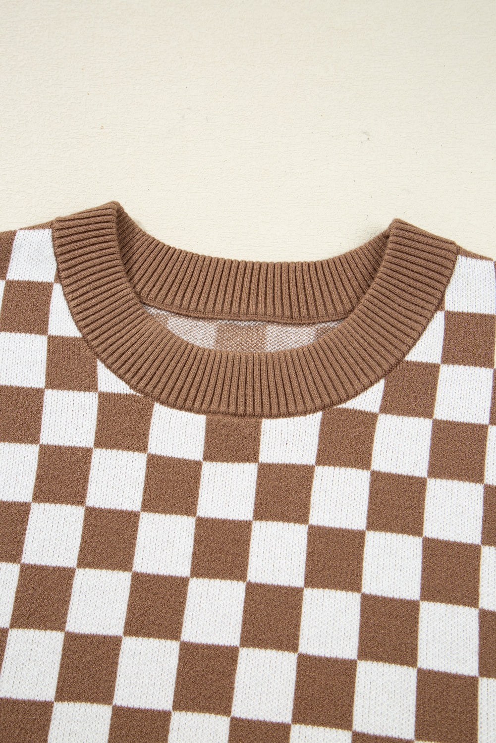 Plus Size Checker Contrast Edge Crewneck Sweater