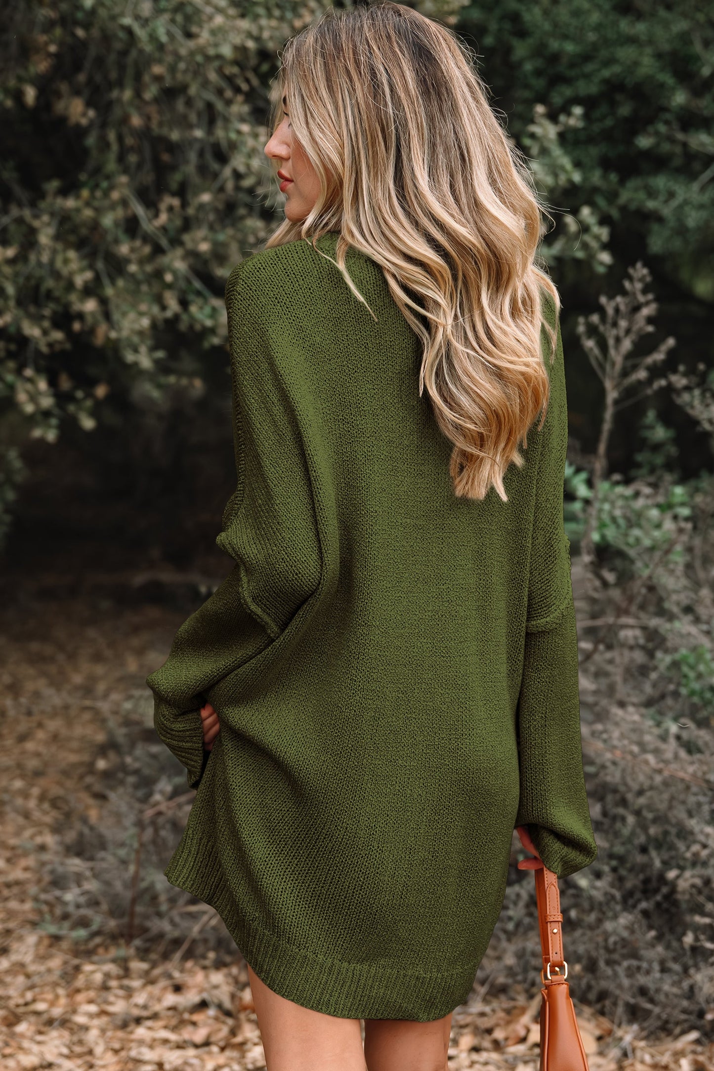 Solid Slouchy Drop Shoulder Sweater Dress