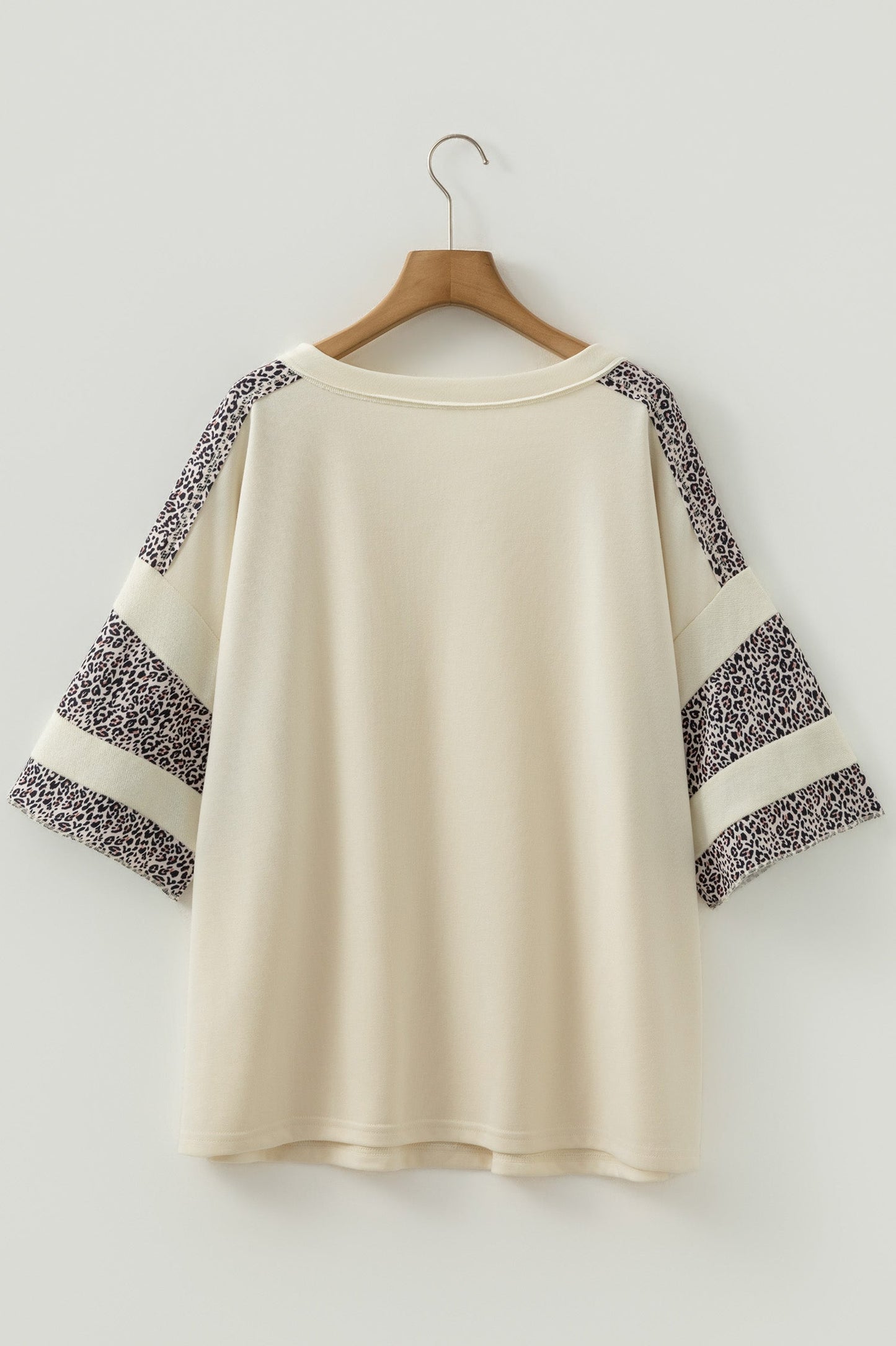 Plus Size Leopard Patchwork V-Neck Short Sleeve Top