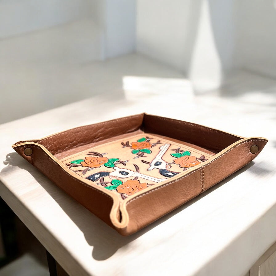 Square tooled leather Tray