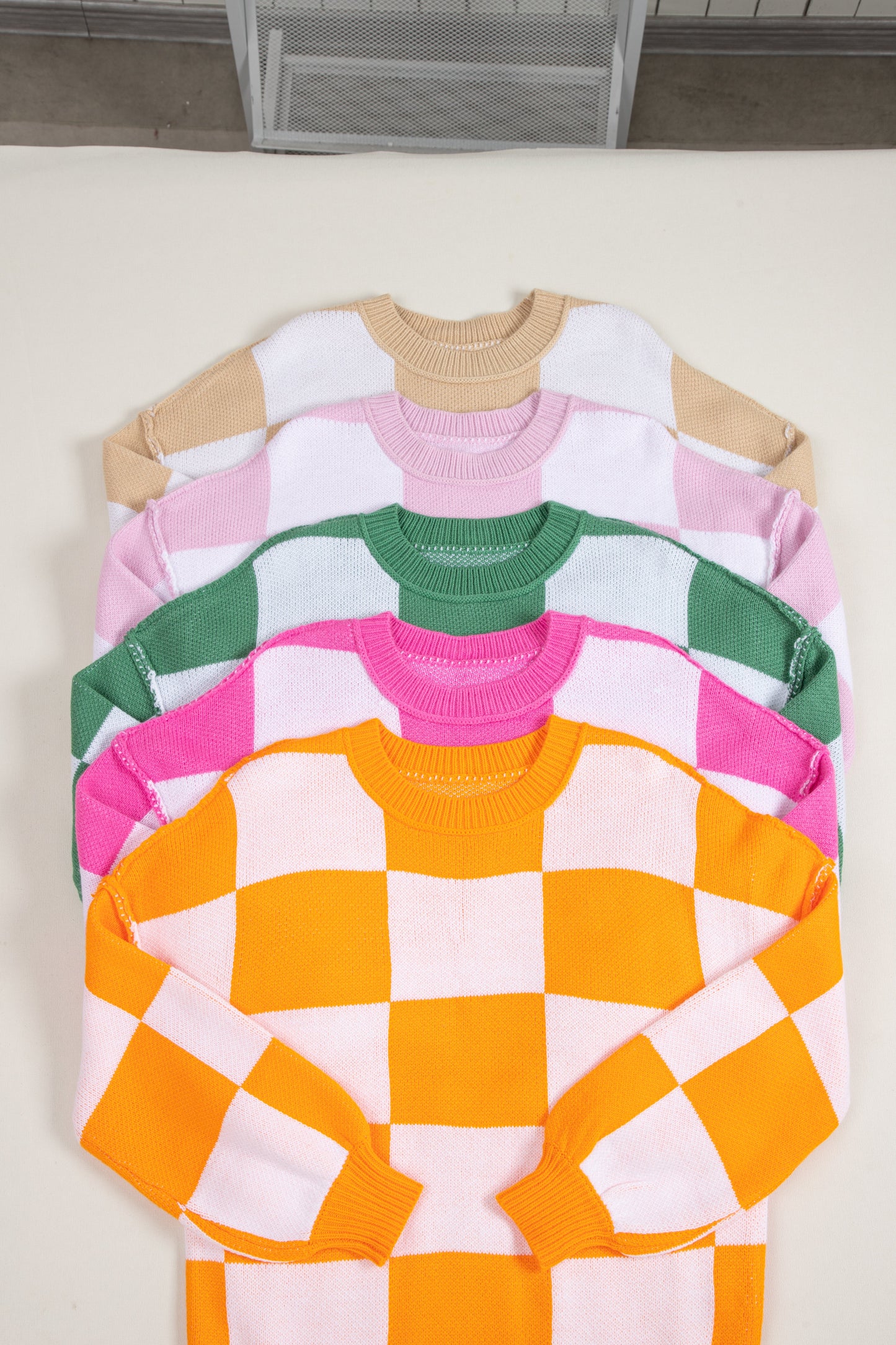 Checker Bishop Sleeve Sweater