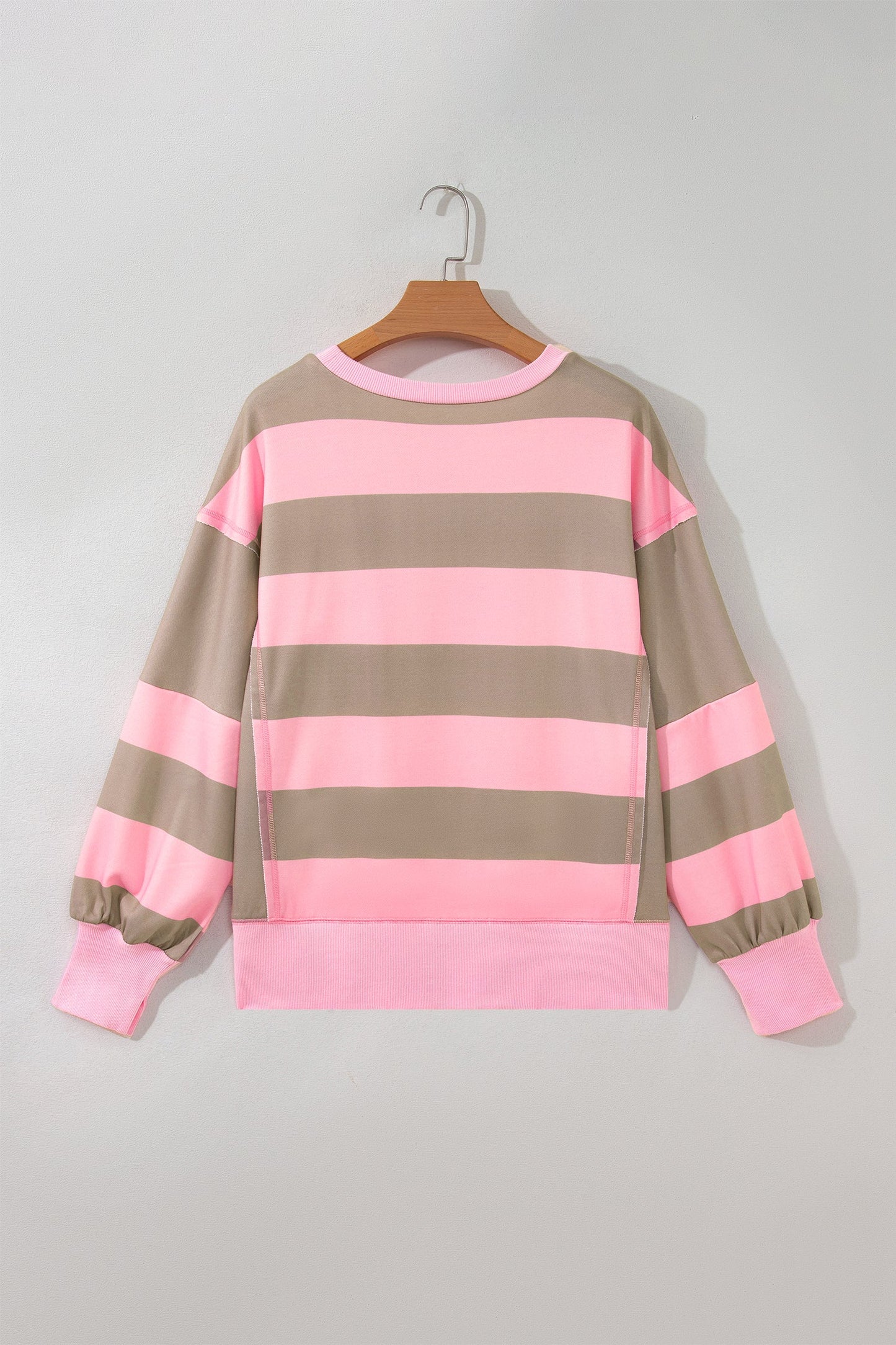 Stripe Colorblock Patch Pocket Long Sleeve Oversized Sweatshirt