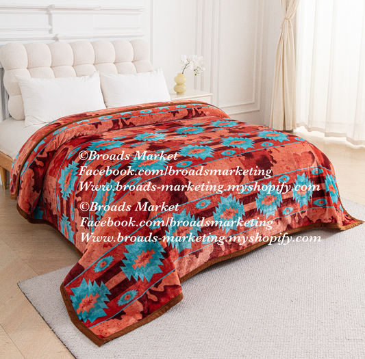 Abigail Sunshine Red & Turquoise Ziglag Super Plush Blanket