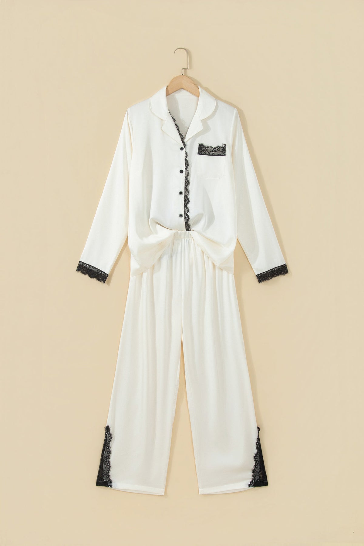 Lace Contrast Trim Top & Pants Pajama Set