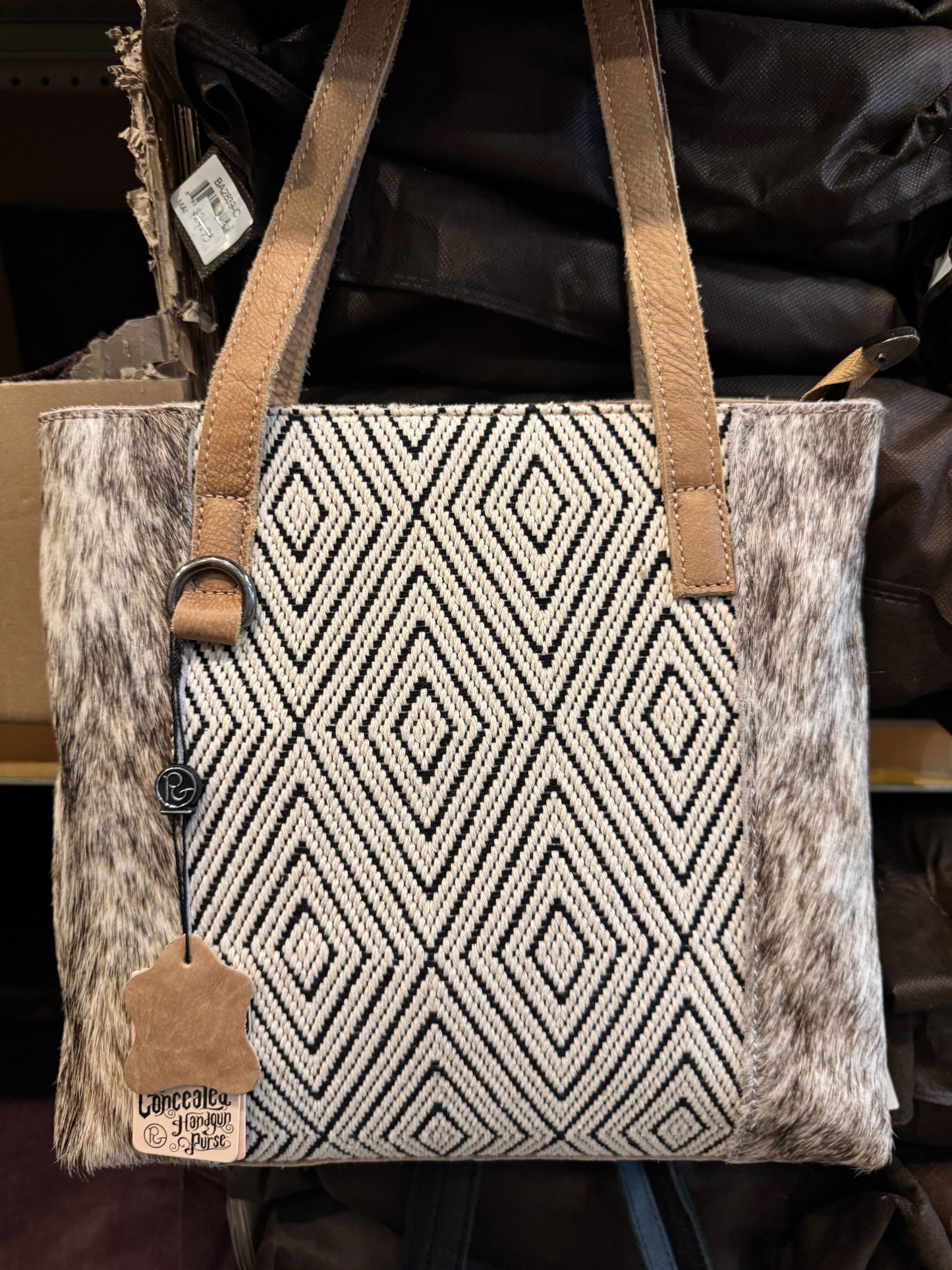 BA1266 White & Black Diamond Aztec Handbag