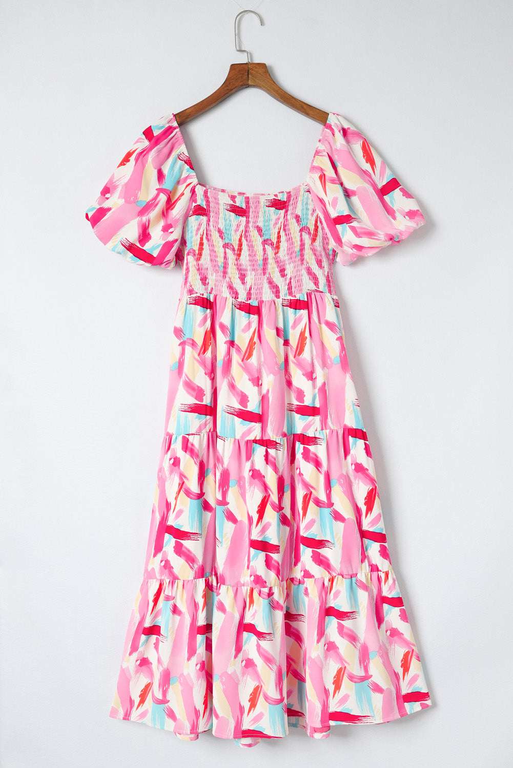 Brush Stroke Smocked Ruffle Tiered Dress