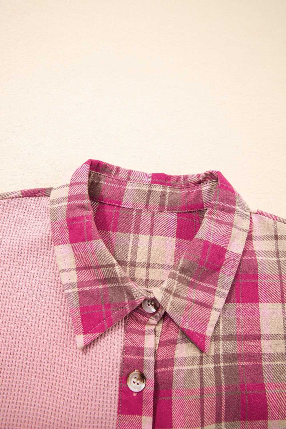 Plus Size Plaid Patchwork Waffle Patch Pocket Shirt