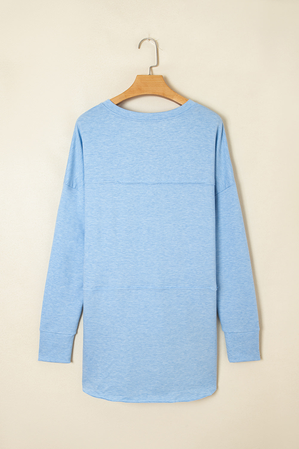 Solid V-Neck Raw Hem Long Sleeve Top