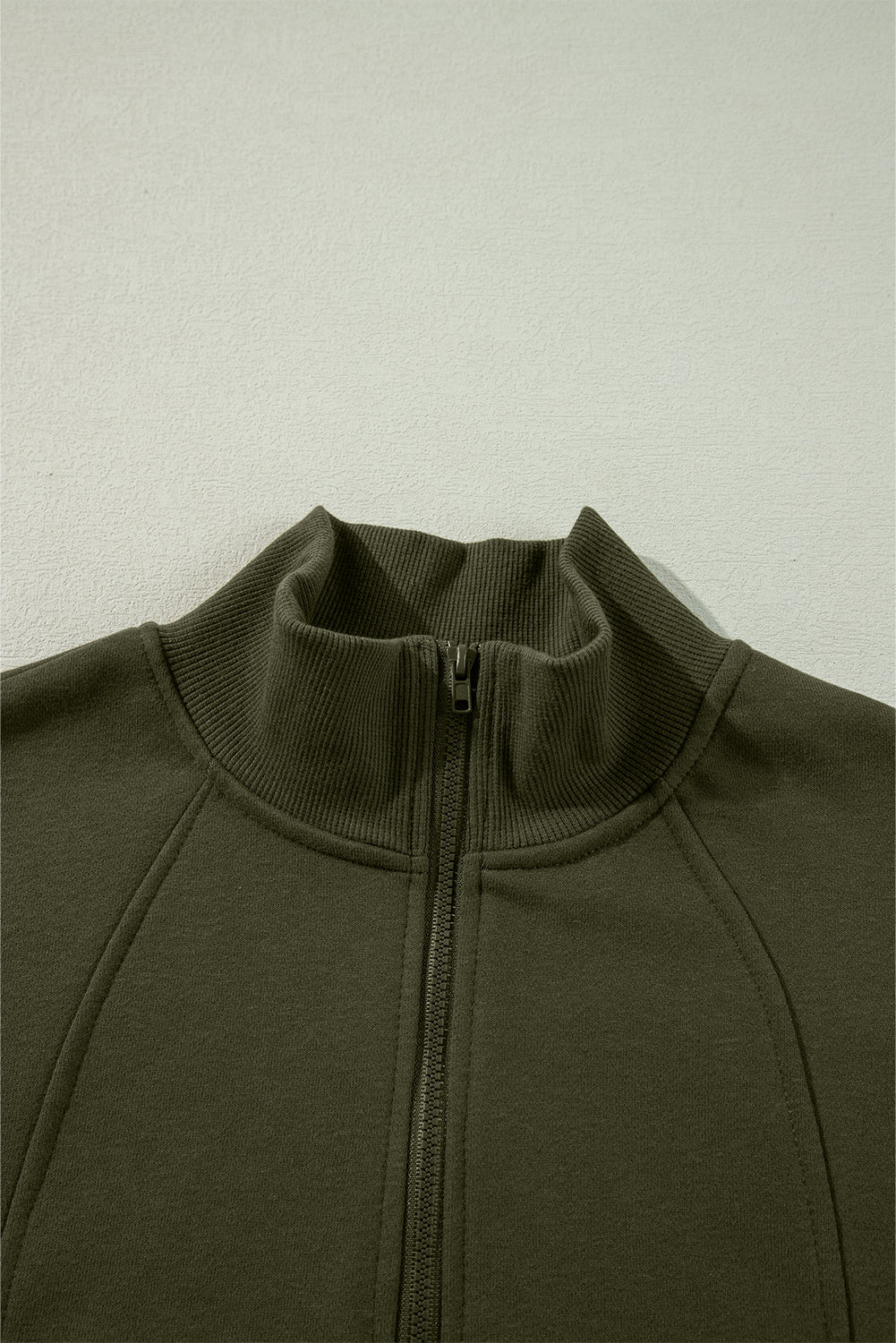 Solid Zipped Neck Drop Shoulder Sweatshirt