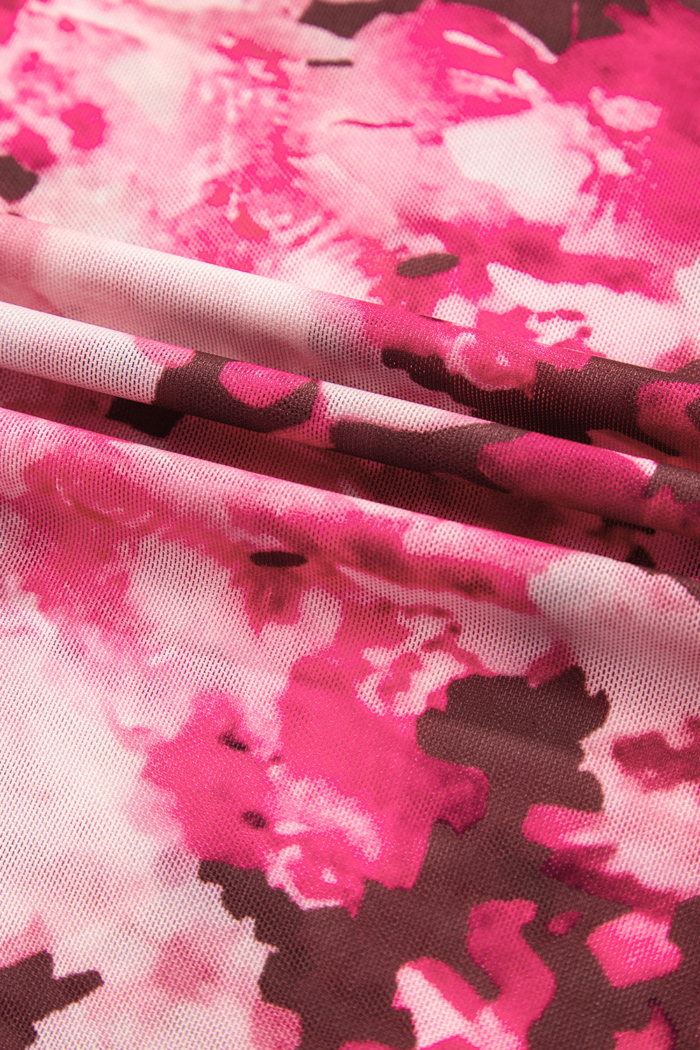 Floral Mesh Flounce Sleeve Mock Neck Blouse