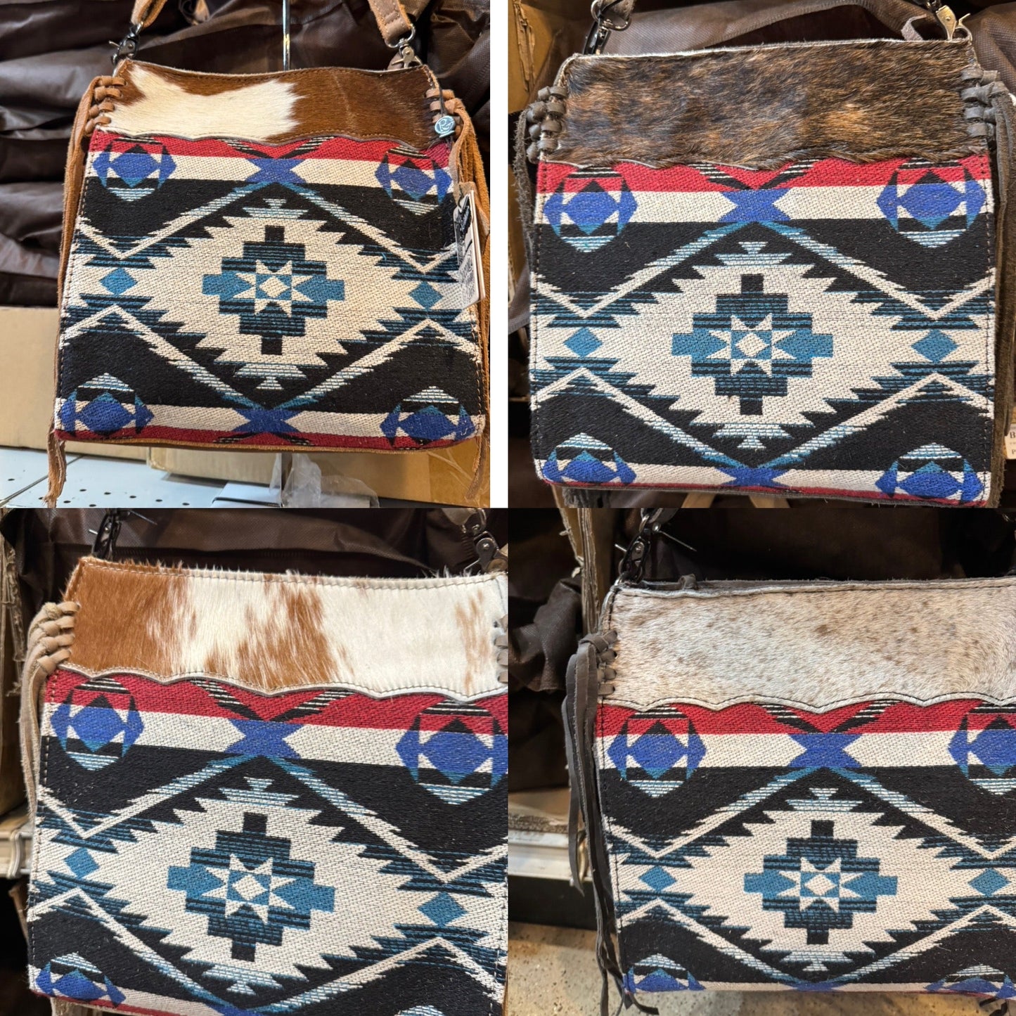BA2835 Red & Blue Aztec Cowhide Handbag