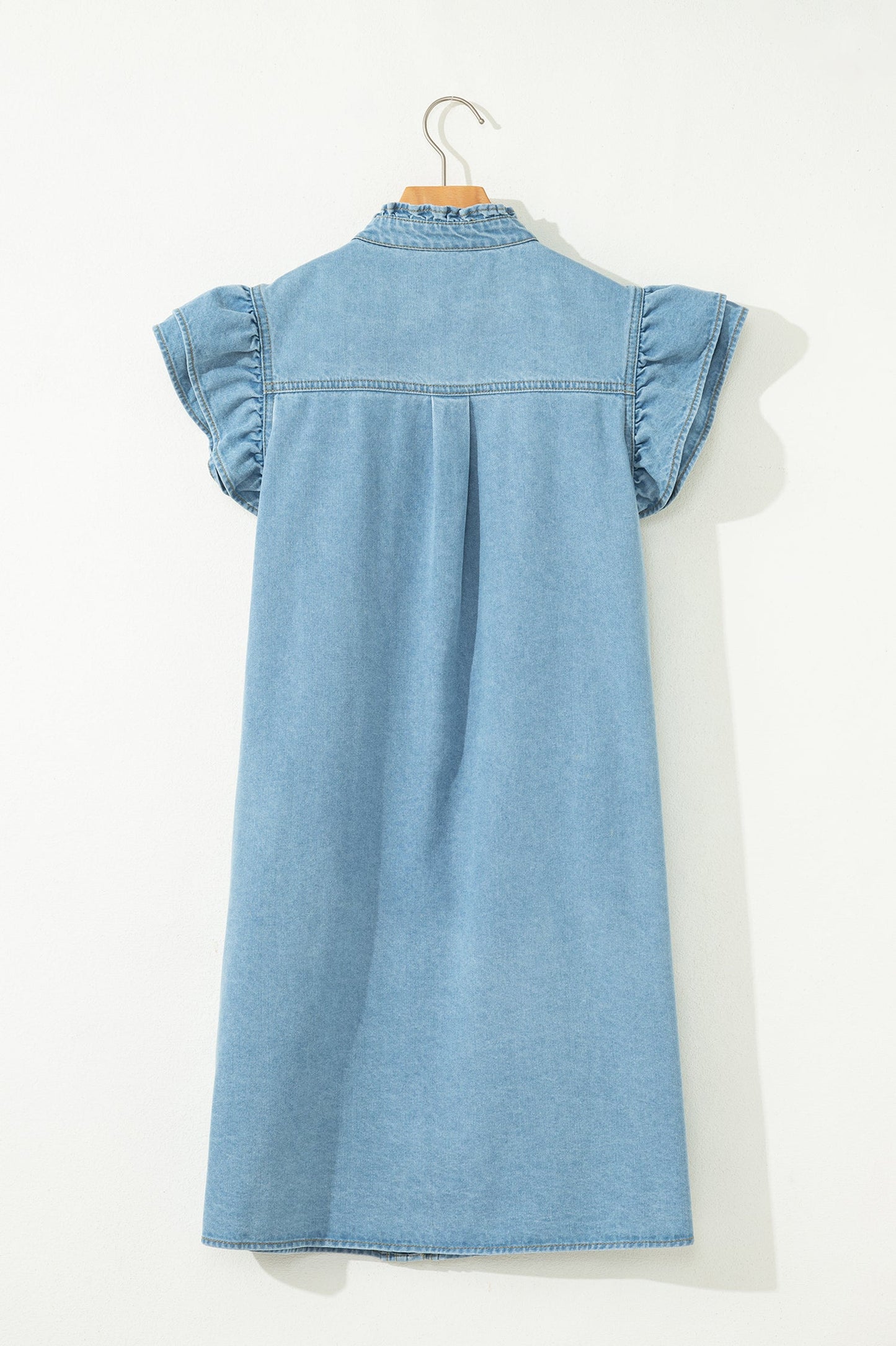 Frilled Button Down Ruffle Sleeve Denim Mini Dress