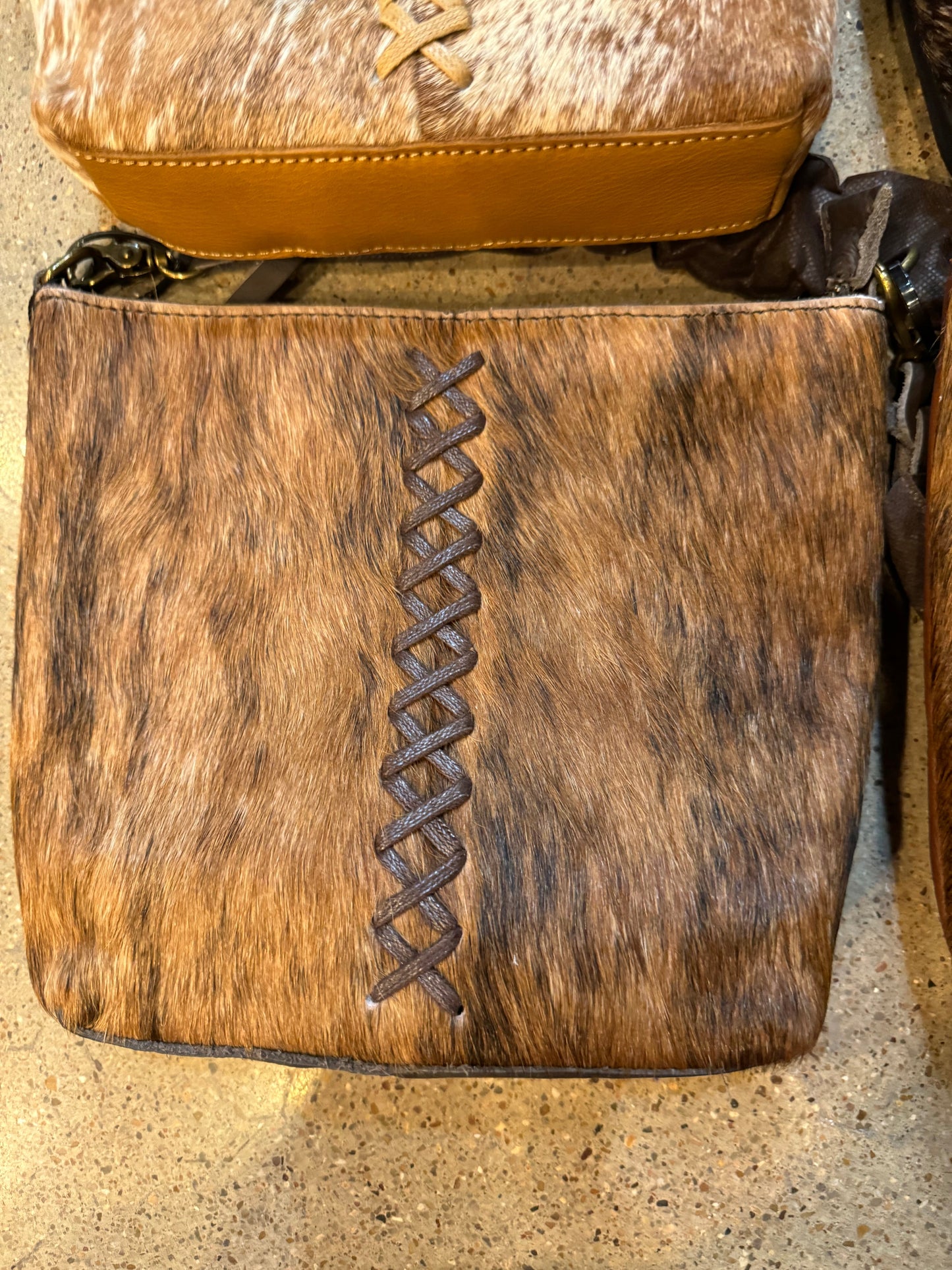 Cowhide X Braided Crossbody Purse