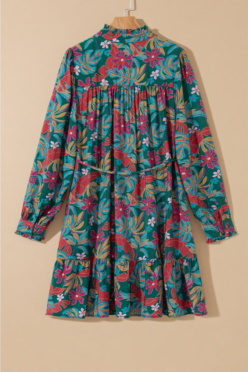 Floral Frilled V-Neck Puff Sleeve Ruffle Shirt Dress