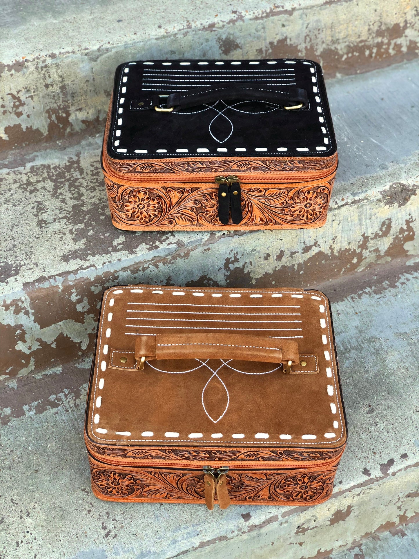 BootStitch Suede Leather Tooled Make up Box
