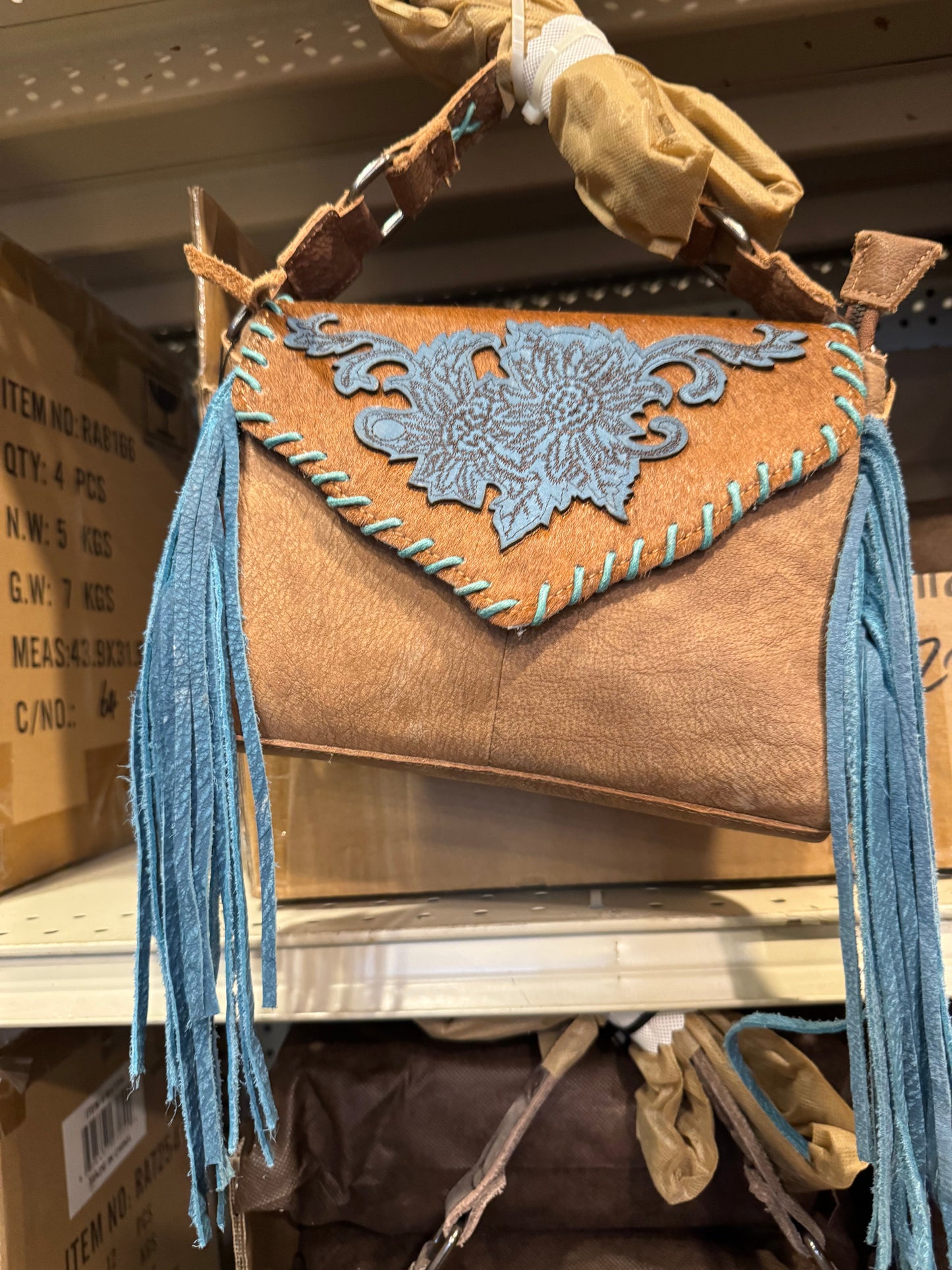 Floral Stitched Fringe Envelope Purse