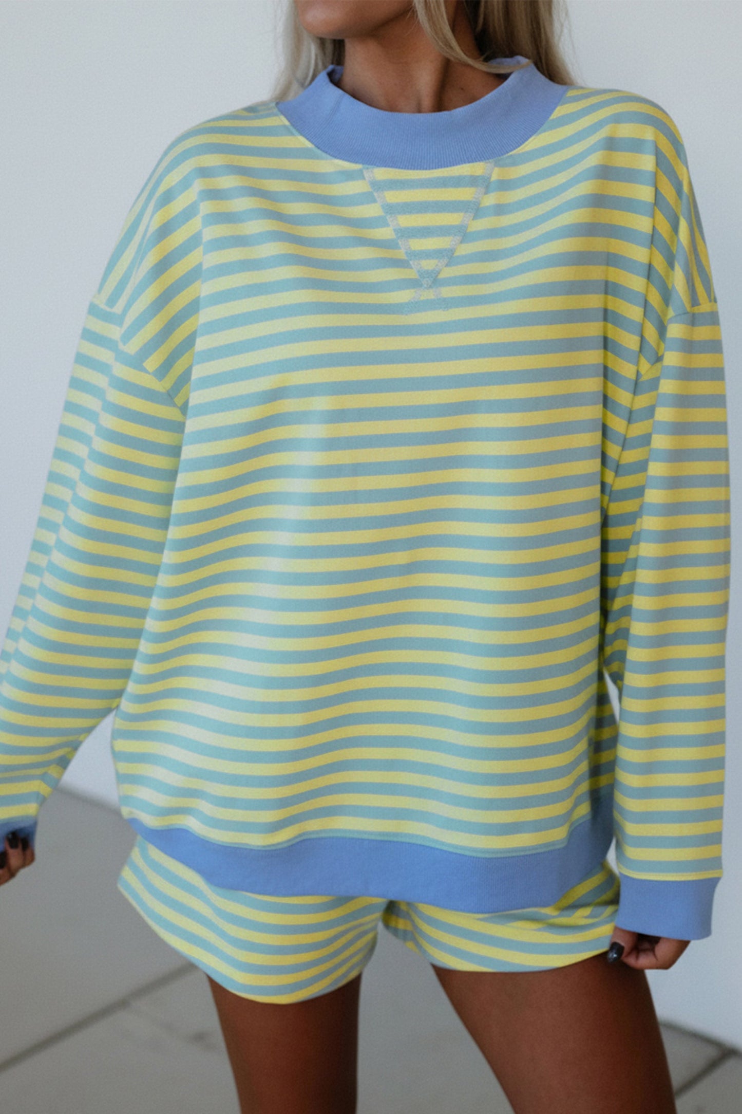 Stripe Colorblock Pullover & Pull-On Shorts Set