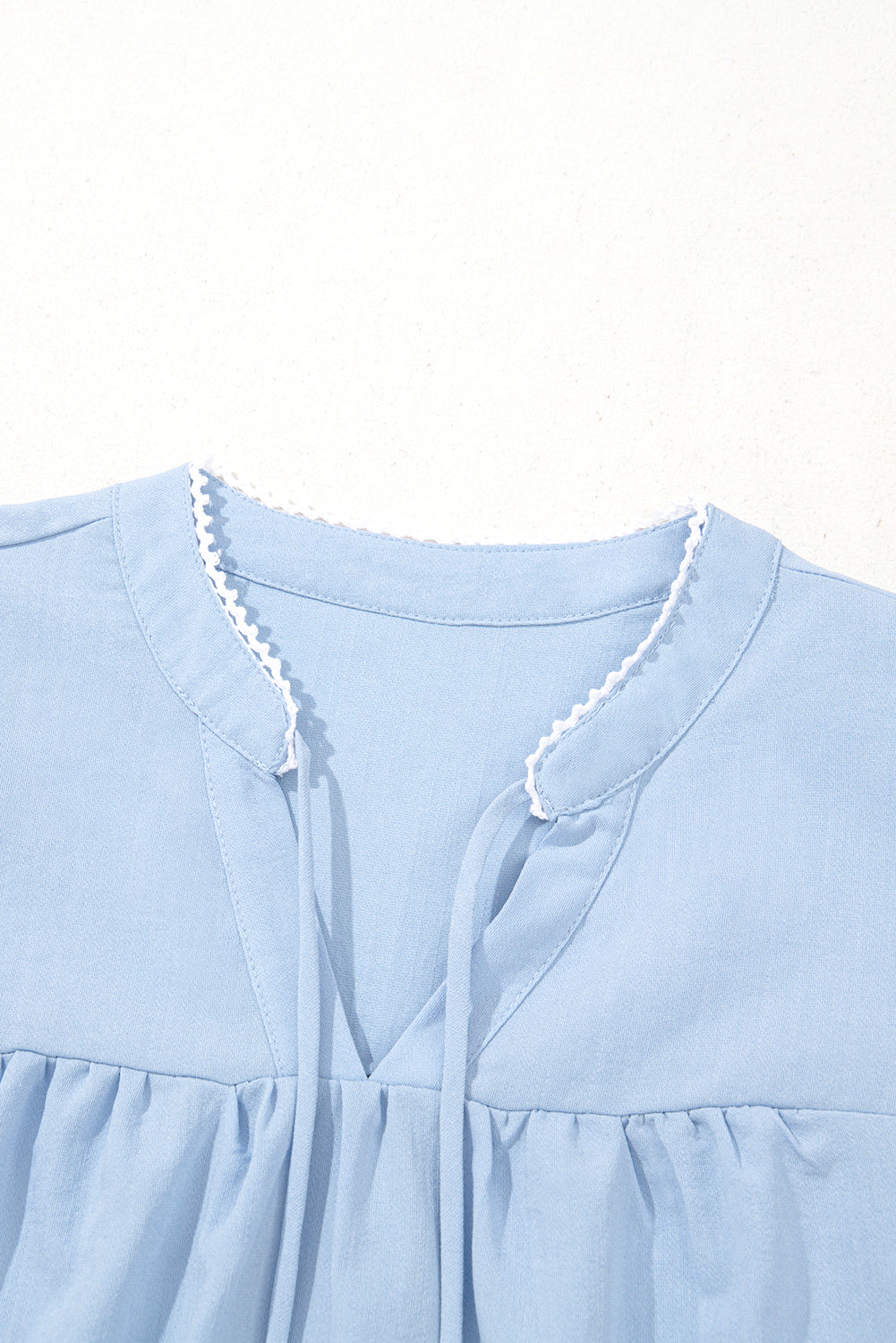 Floral Embroidered Puff Sleeve Split Neck Blouse