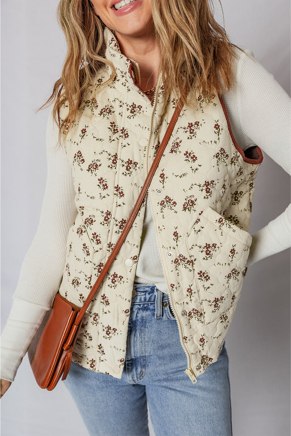 Floral Zip-Up Quilted Vest