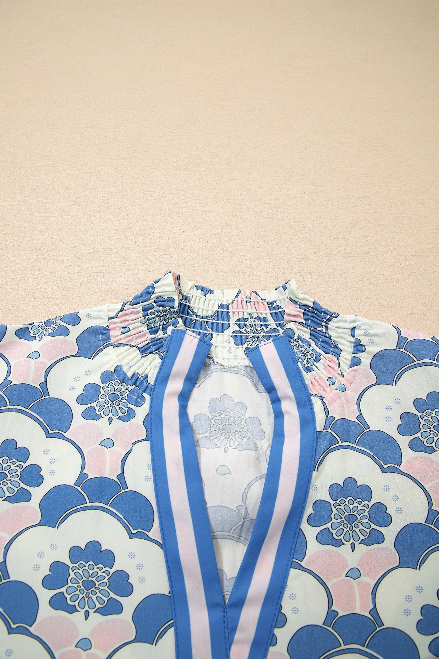 Floral V-Neck Flounced Short Sleeve Blouse