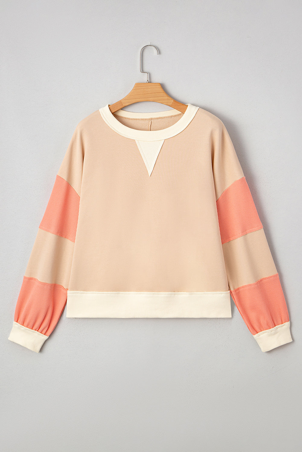 Colorblock Waffle Knit Patchwork Long Sleeve Sweatshirt