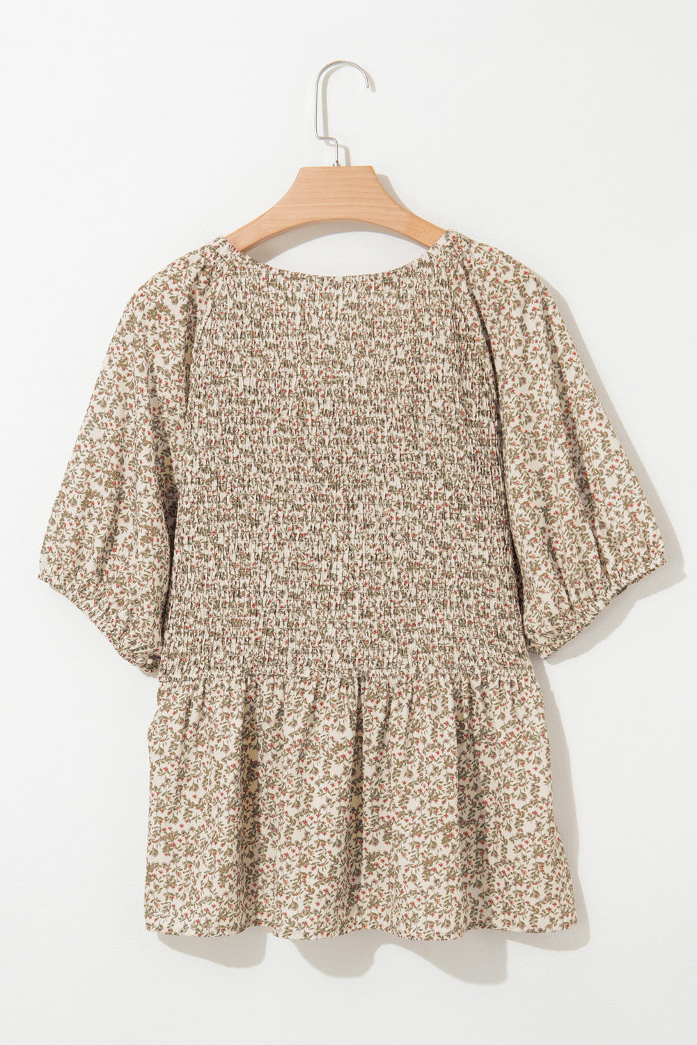 Floral Puff Sleeve Smocked Detail Top