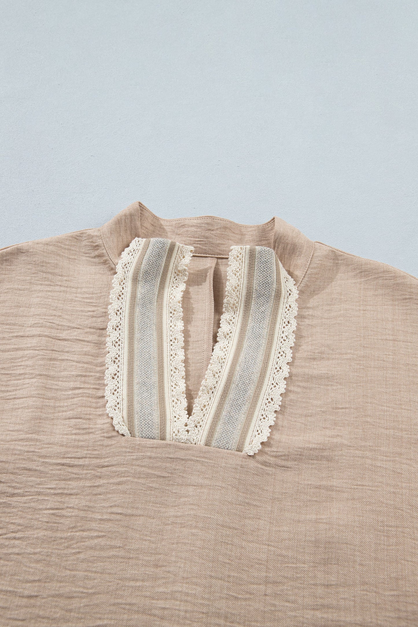 Crochet Lace Trim Rolled Short Sleeve Blouse