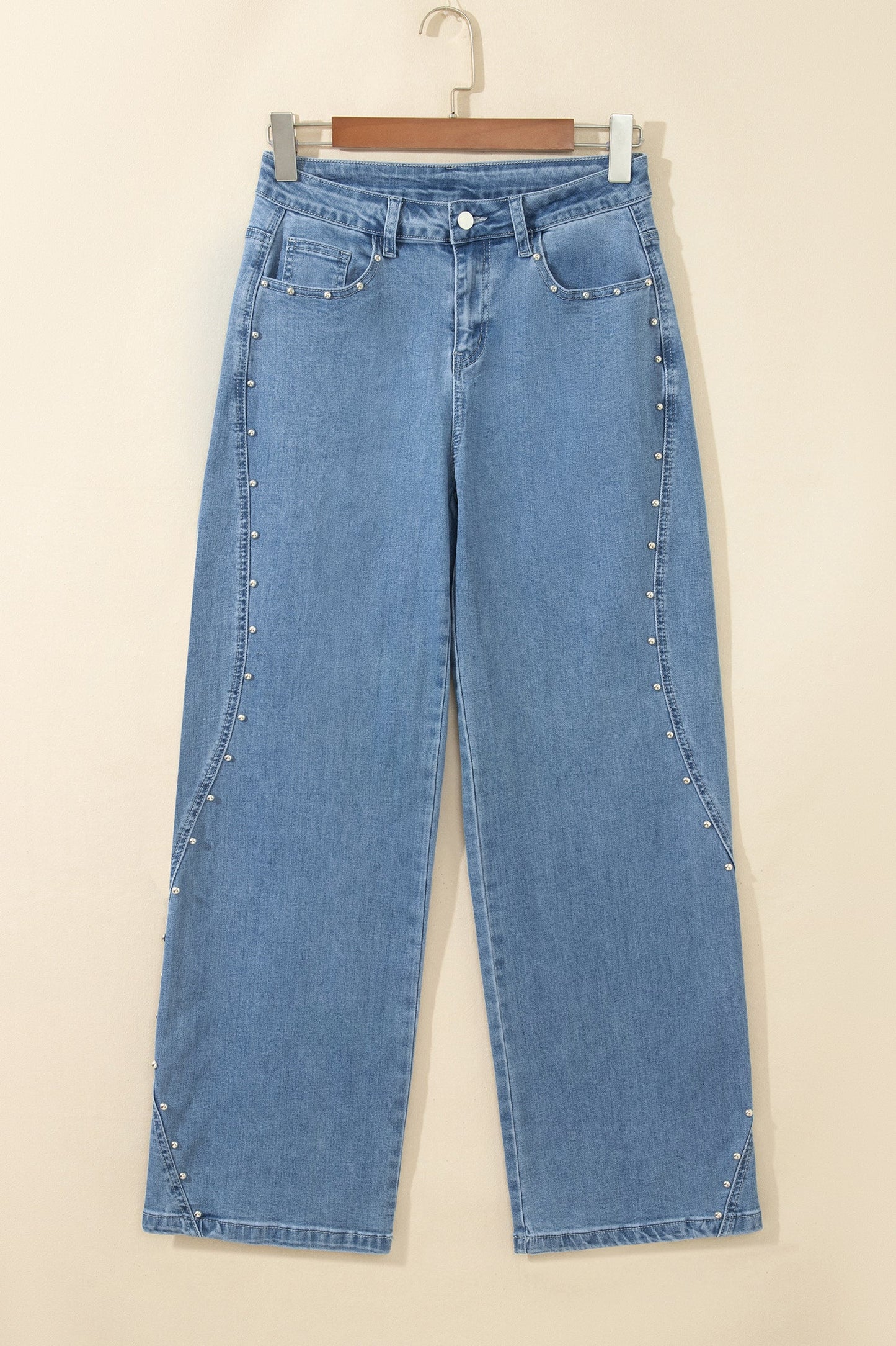 Solid Studded Side Seam Ankle Length Jeans